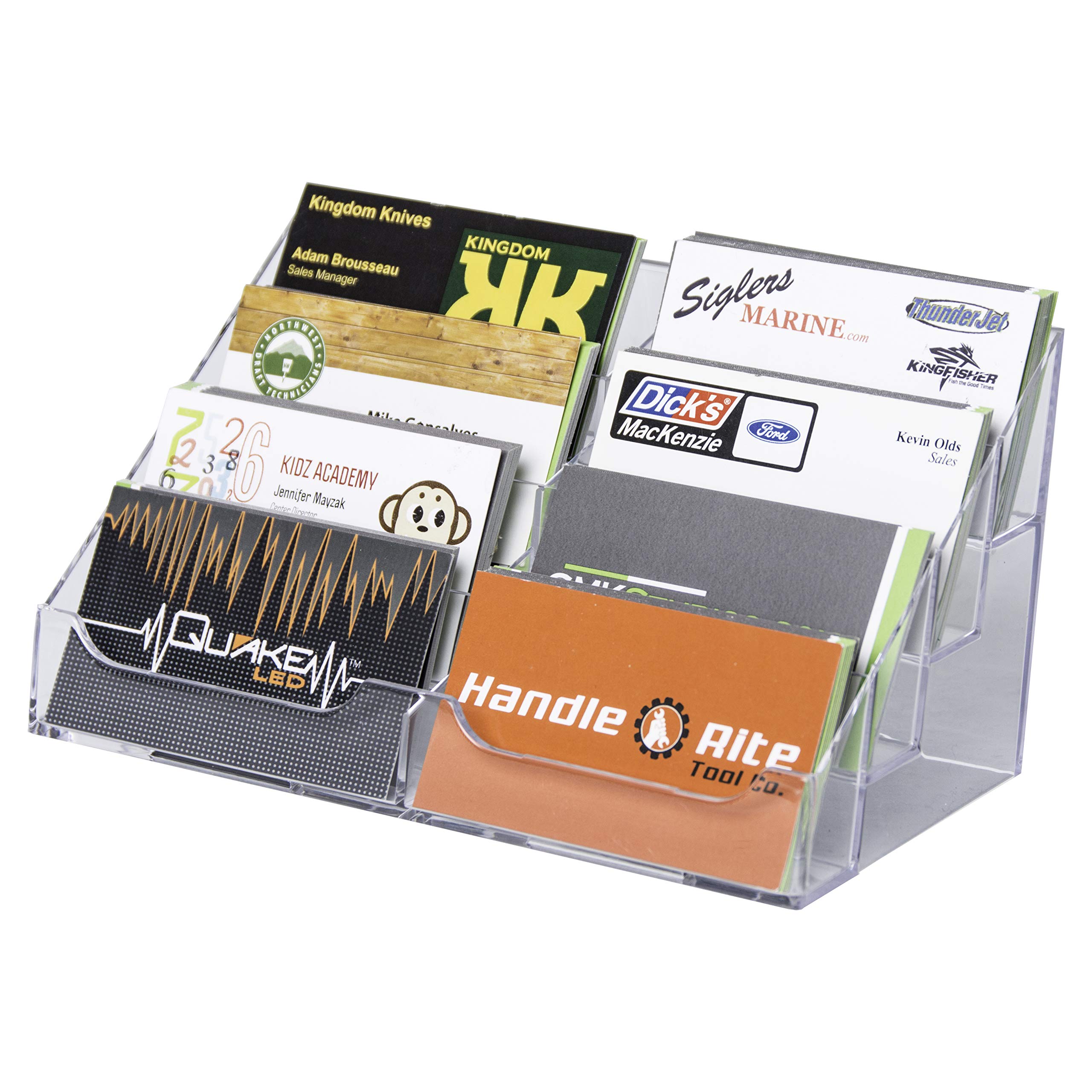 Clear Acrylic Horizontal 8-Tier Business Card Holder for Desk - 3.5x2 Inch Plastic Countertop Organizer - Desktop Multi Card Display Stand (Pack of 40) - Perfect for Offices, Reception Areas, and Trade Shows