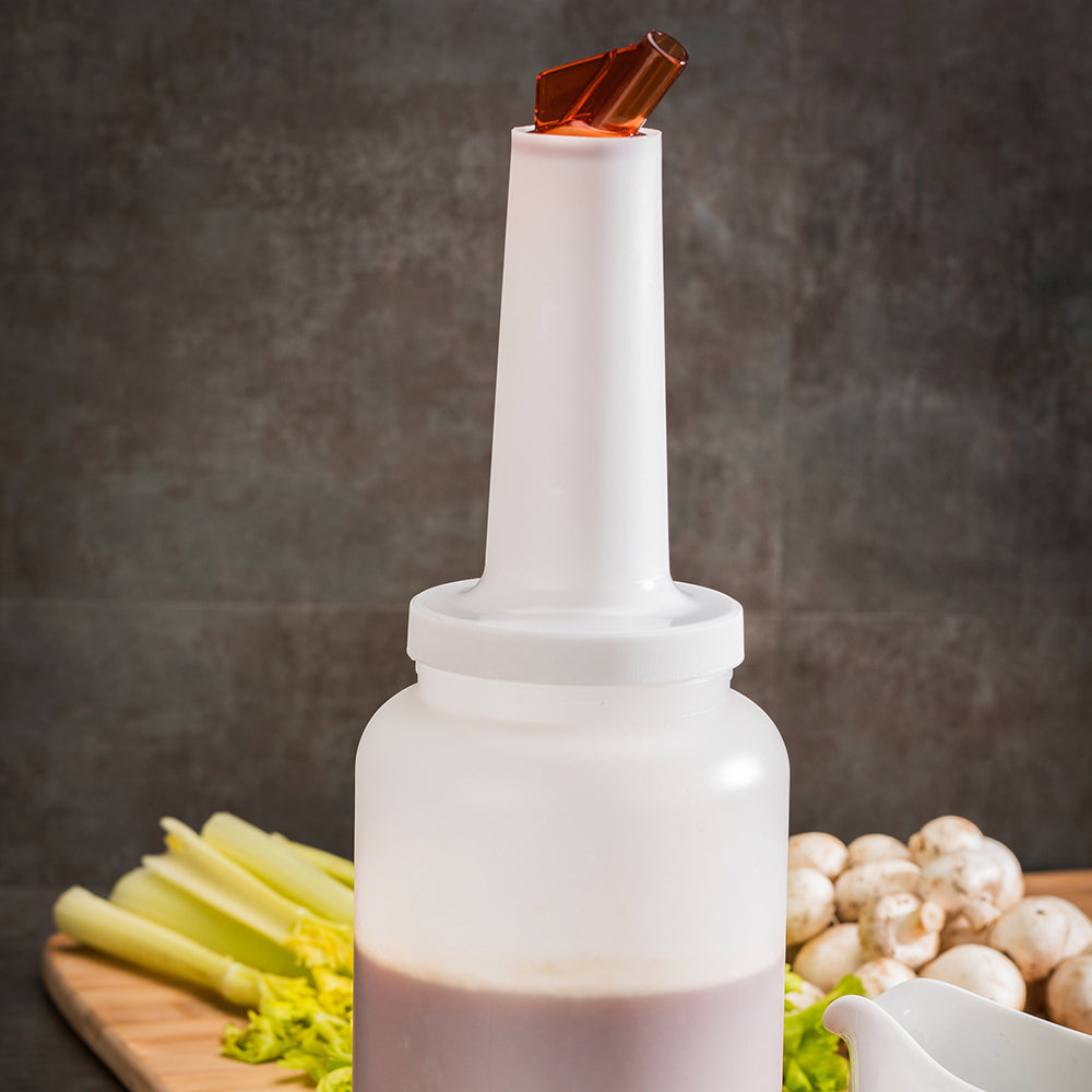 Bar Lux 2.5 Quart Plastic Quick Pour Storage Container Bottle with Brown Spout and Lid - 5 x 5 x 15 Inches - 1 Count Box - Perfect for Kitchen, Garage & Workshop Liquid Storage
