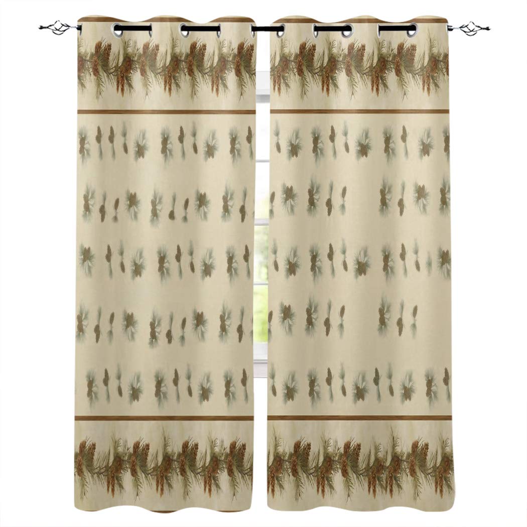 Aiesther Christmas Pine Cone & Leaves Blackout Curtains - Thermal Insulated Room Darkening Window Drapes for Living Room & Bedroom (2 Panels, 52x72 Inches) - Perfect for Holiday Decor & Winter Home Coziness