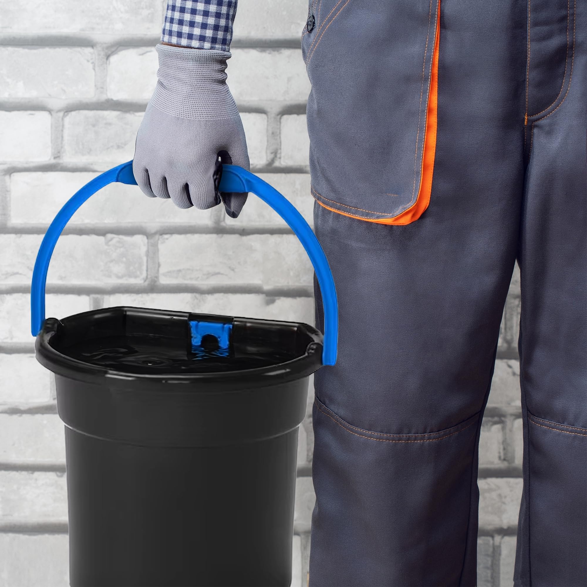 Gracious Living 5.8-Gallon Water Bucket with Built-in Hose Clip & Ergonomic Handle - Heavy Duty Utility Pail for Cleaning, Gardening, Camping & Outdoor Activities (6 Pack, Black/Blue)