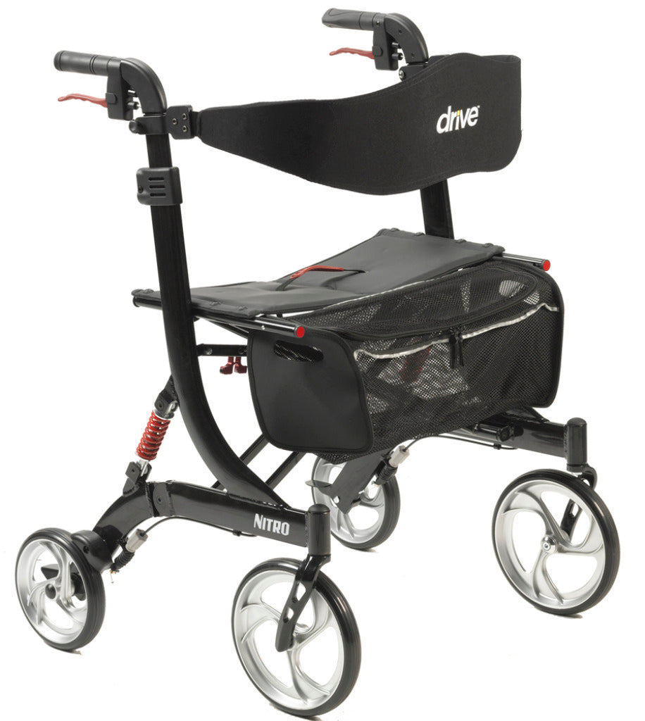 Nitro HD Rollator - Heavy Duty Mobility Walker with Seat, Backrest & Hand Brakes for Seniors & Adults - Ideal for Indoor & Outdoor Use, Shopping, Travel & Daily Walking Support