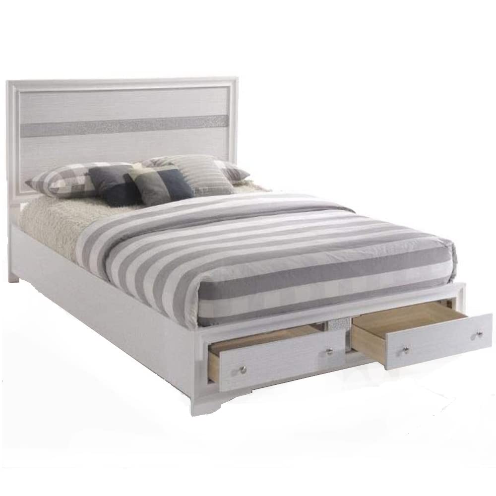 Solid Wood Queen Bed Frame with Headboard & Footboard - No Box Spring Needed, Includes 2 Storage Drawers | White Platform Bed for Queen Mattress | Perfect for Master Bedroom, Guest Room & Small Space Furniture