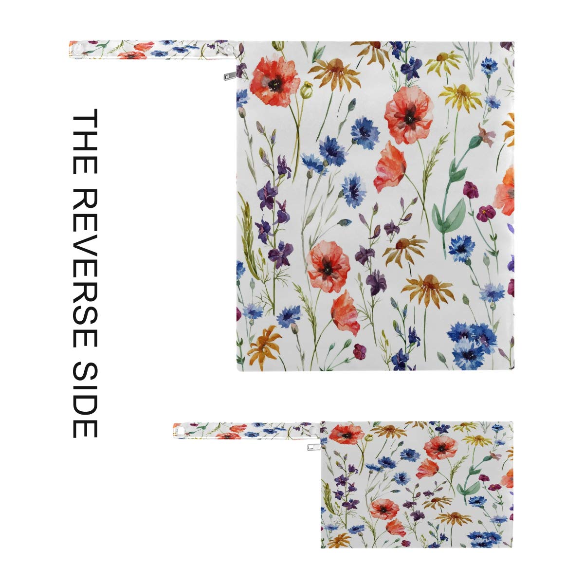 Blueangle 2-Pack Waterproof Reusable Wet Dry Bags - Wildflower Chamomile Design for Cloth Diapers, Swimsuits & Wet Clothes | Ideal for Travel, Beach, Pool & Daycare | Eco-Friendly Baby Essentials Storage Solution