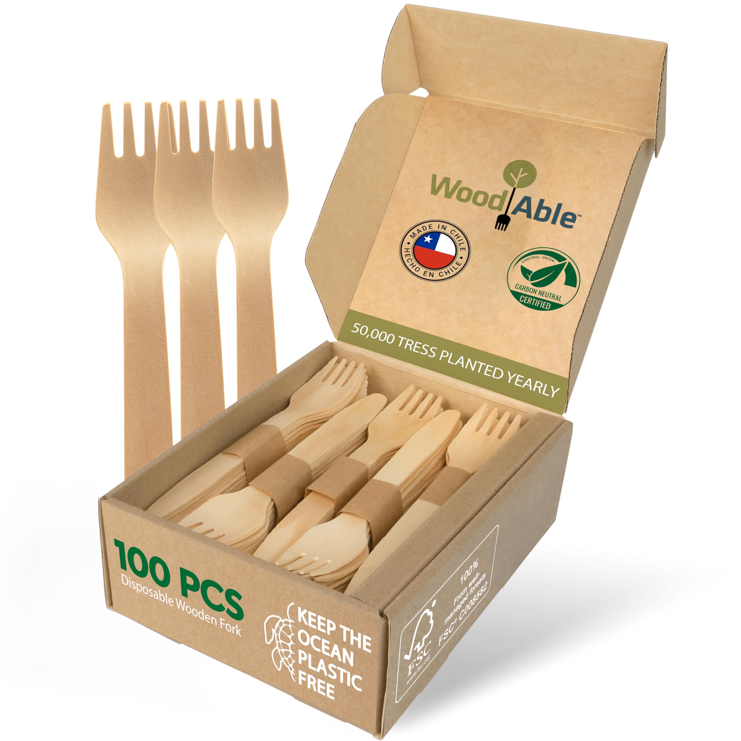 Eco-Friendly Disposable Wooden Cutlery Set - 100% Home Compostable Bamboo Utensils (100 Forks, 6.5
