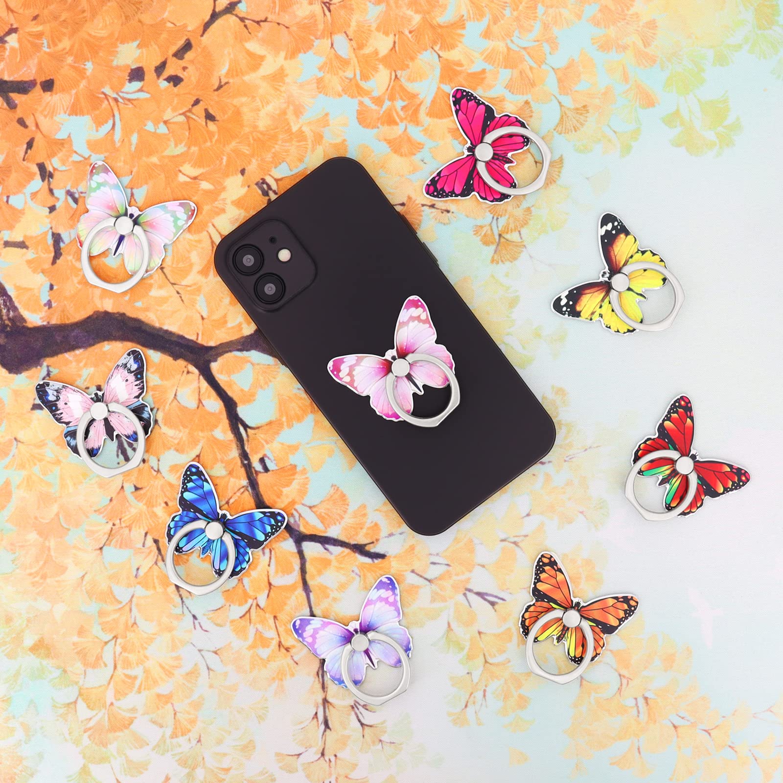 Butterfly Cell Phone Ring Holder - 360° Rotation & 180° Flip Finger Grip Stand - Universal Kickstand for All Smartphones (Rose) - Perfect for Hands-Free Viewing, Selfies & Secure Grip