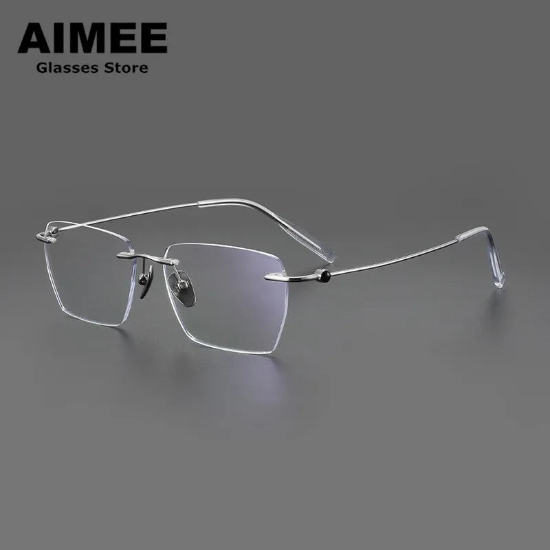 Aimee Men's Rimless Square Polygon Titanium Eyeglasses 14256 - Lightweight Durable Titanium Frame for Work, Reading & Driving