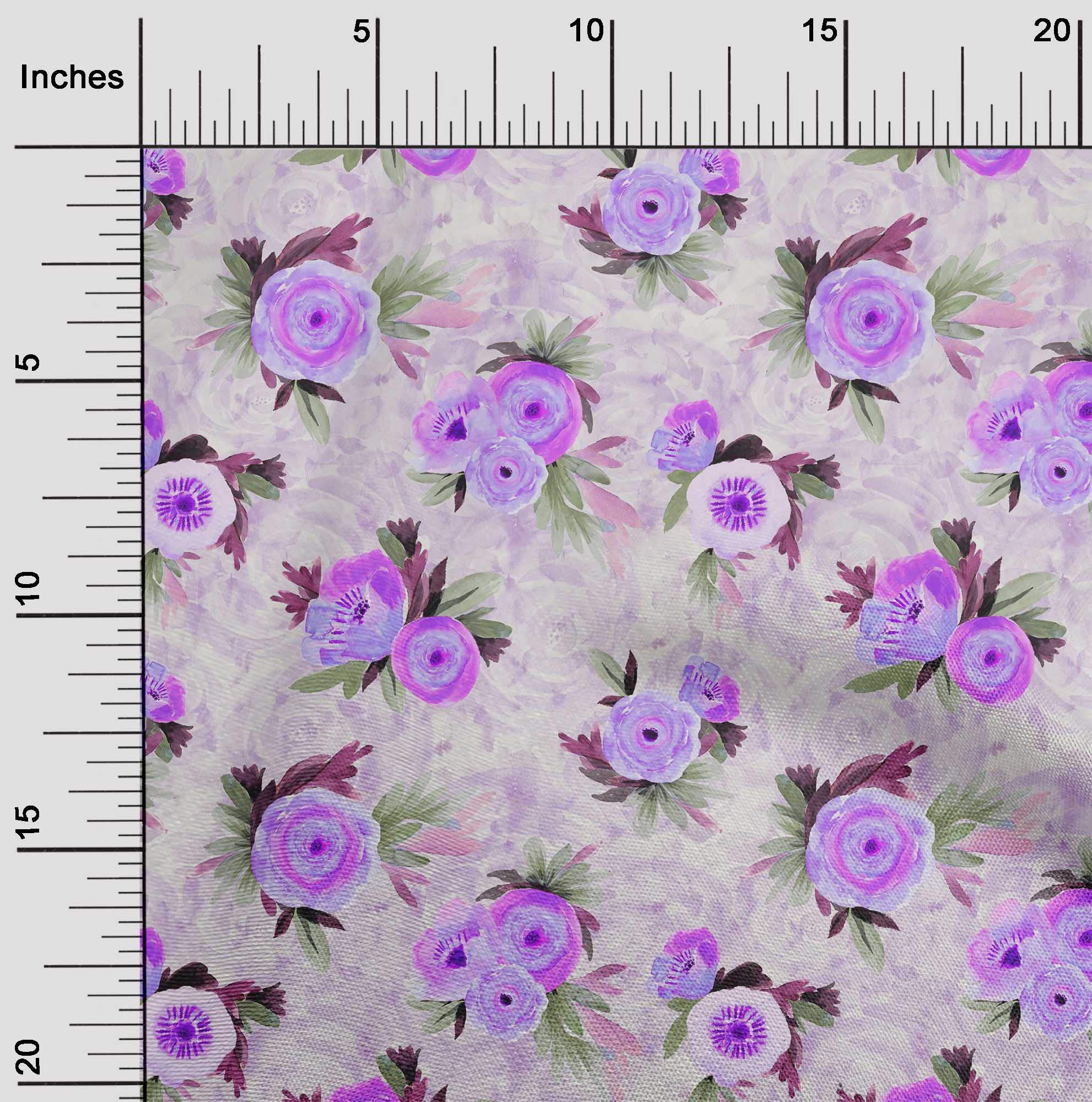 oneOone Viscose Jersey Fabric - Watercolor Leaves & Peony Floral Print - 60 Inch Wide by Yard | Perfect for DIY Dresses, Blouses & Home Decor Projects