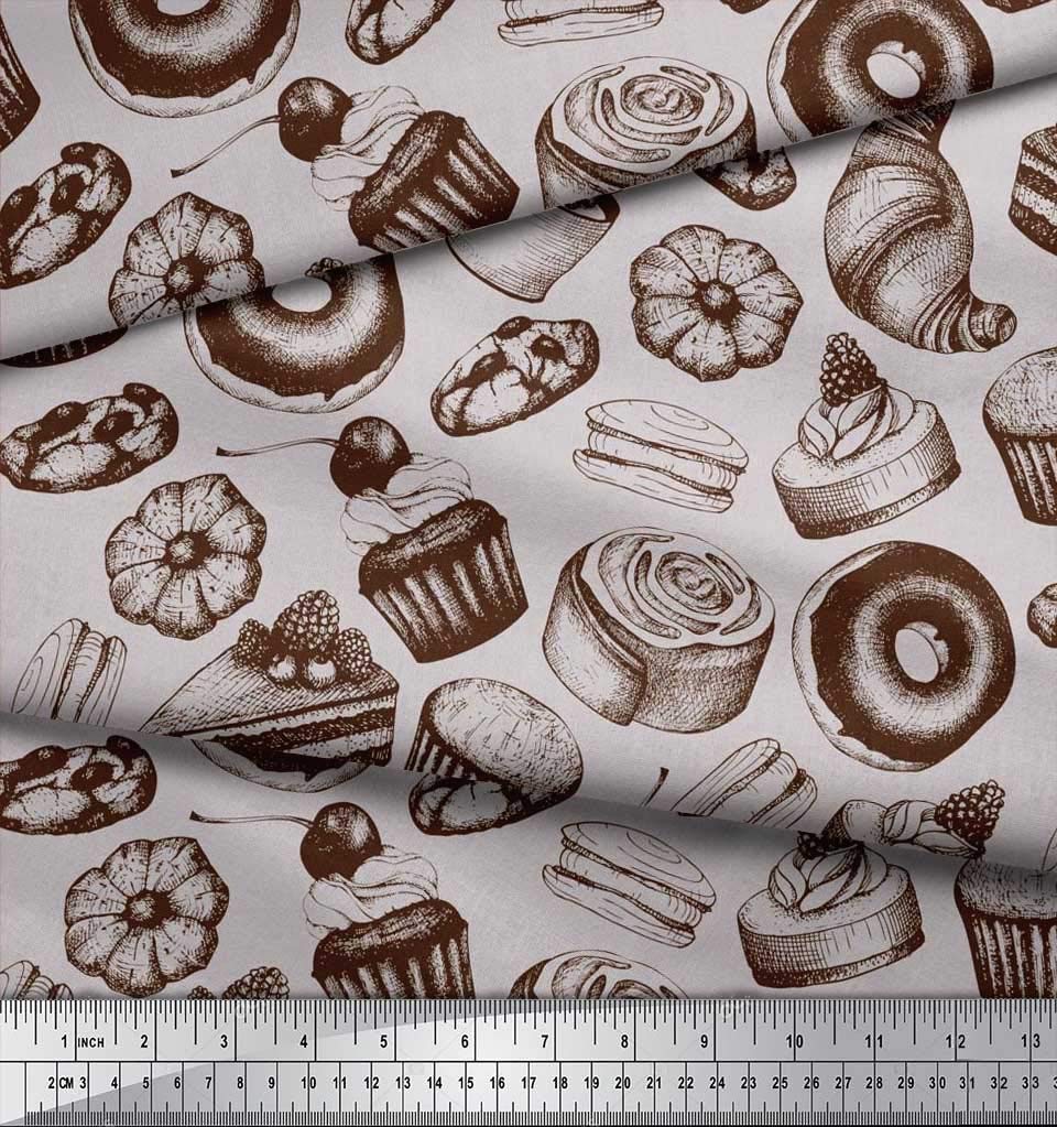Soimoi 100% Cotton Poplin Grey Fabric by The Yard - 42 Inch Wide - Cupcake, Donut & Cookies Food Print Fabric for Sewing, Quilting & DIY Crafts - Whimsical Printed Cotton Material for Dresses, Aprons, Home Decor & Kids Clothing