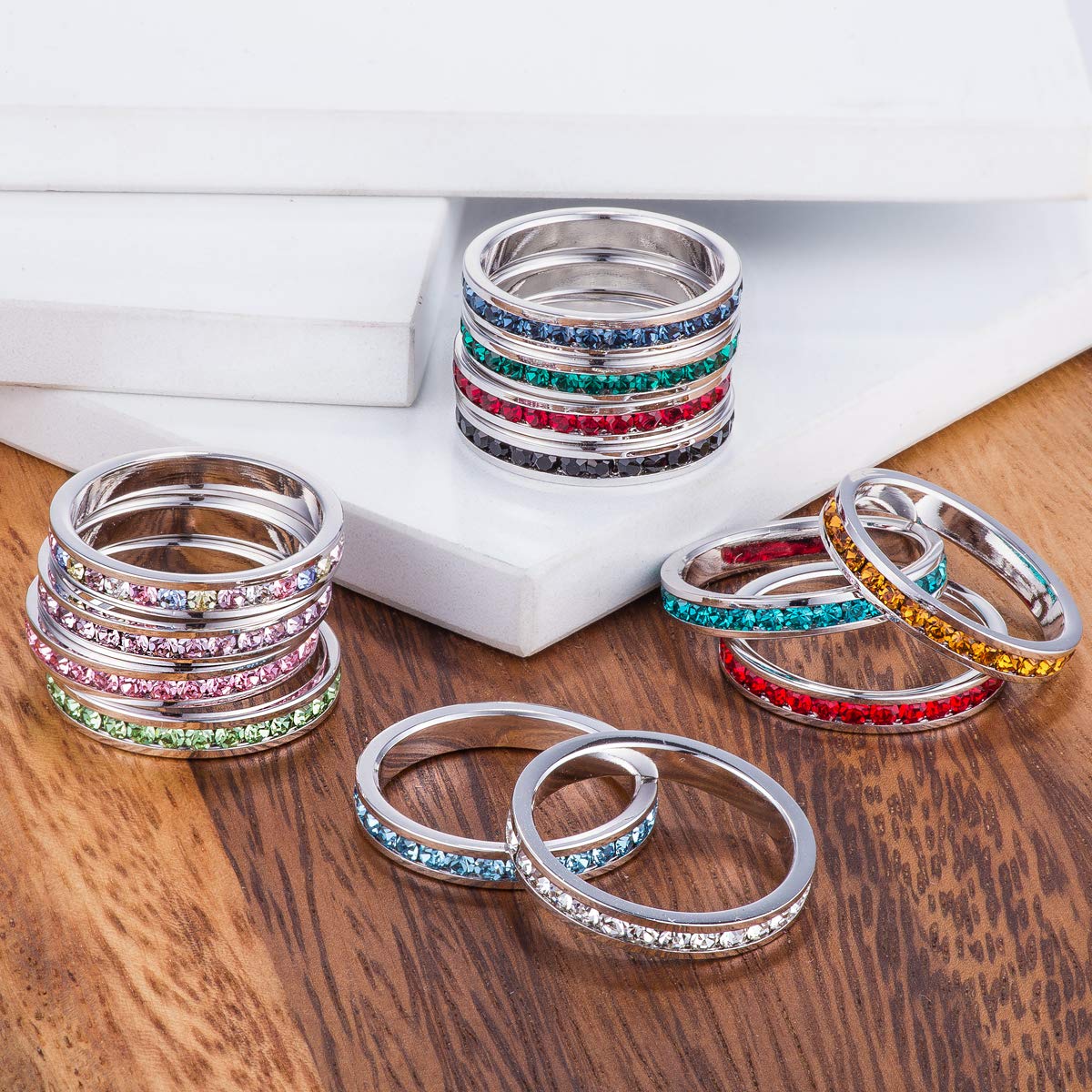 Elegant Swarovski Crystal Birthstone Stackable Eternity Rings for Women - Perfect for Anniversary Gifts, Wedding Bands & Everyday Jewelry