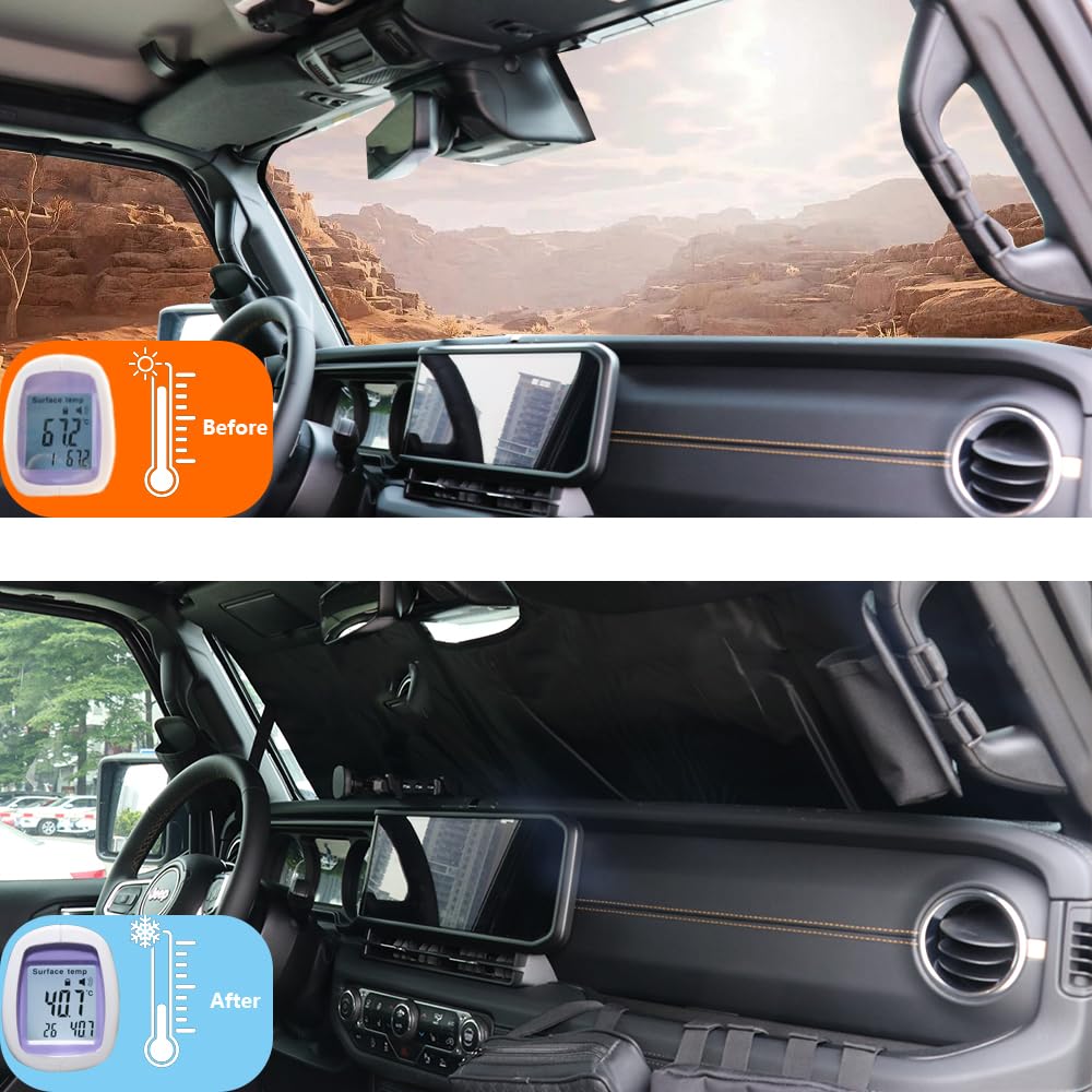 2024-2025 Jeep Wrangler JL Windshield Sun Shade - Foldable Sun Visor & Heat Shield for UV Protection | Perfect for Summer Parking, Road Trips & Outdoor Adventures