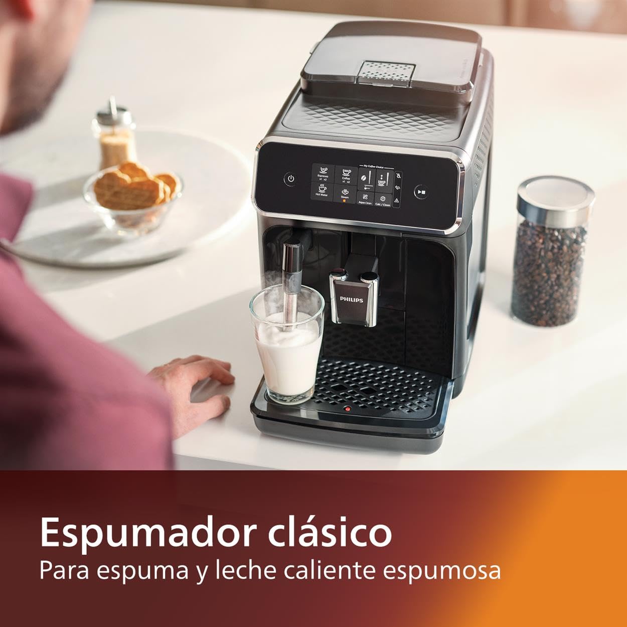 Philips 2200 Series EP2220/10 Super Automatic Espresso Machine with Classic Milk Frother, Intuitive Touch Display, Matte Black - Perfect for Home Baristas & Coffee Lovers
