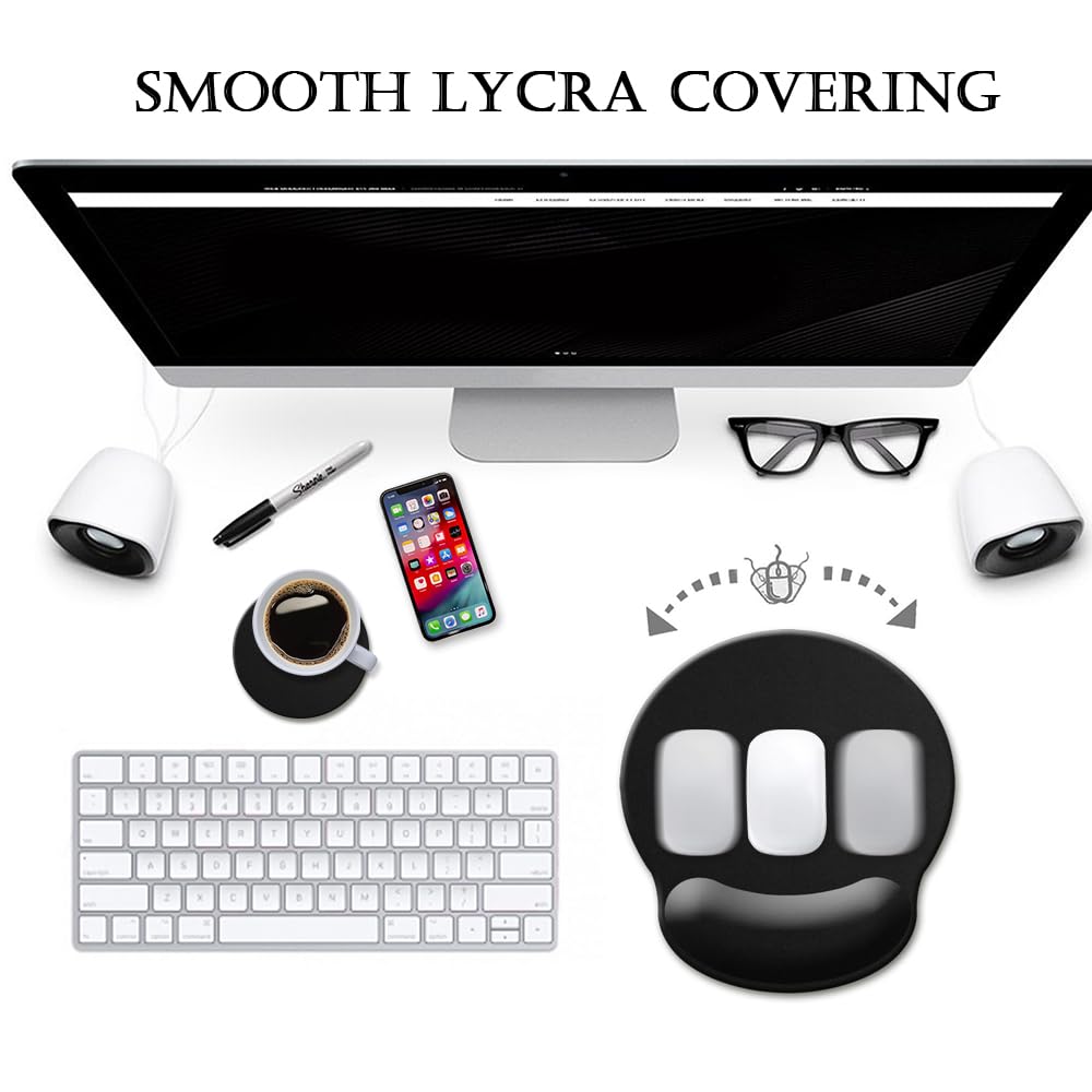 Ergonomic Mouse Pad with Wrist Support - Gel Cushion Comfort for Pain Relief, Non-Slip Rubber Base, 9x10 Inch Black Computer Mouse Pad for Laptop & PC - Perfect for Office Work, Gaming & Long Computer Sessions