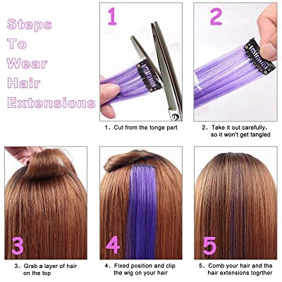 VSAKSH 24 Inch Clip-in Synthetic Hair Extensions - Rainbow Colors Straight Hairpiece for Women & Girls (Pack of 2) | Perfect for Parties, Cosplay, and Daily Styling