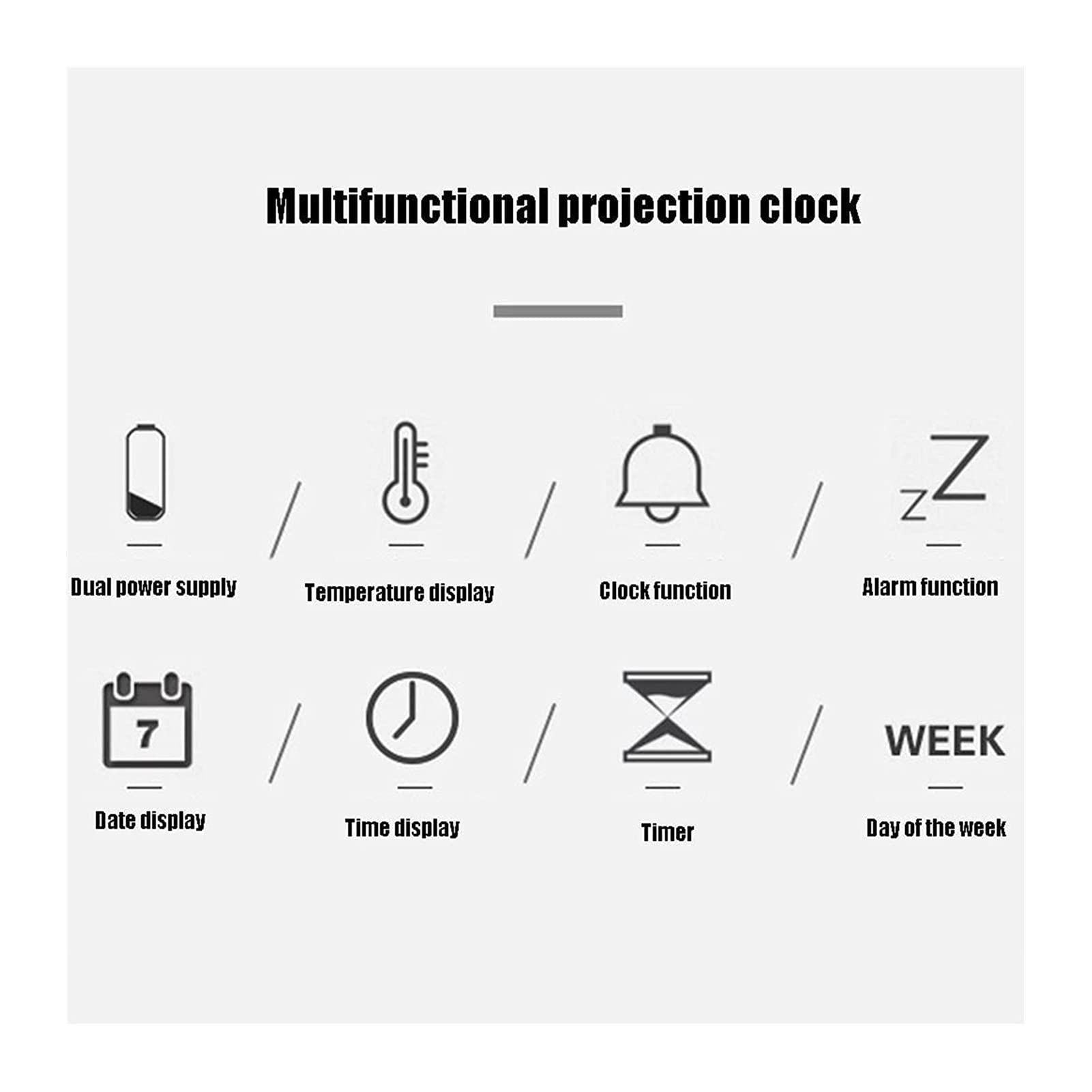 HHWKSJ Digital Alarm Clock with Ceiling Projection - Dual Alarms, USB Charger, Temperature & Humidity Display, Large LED Mirror - Perfect for Bedrooms, Home Office & Travel Use