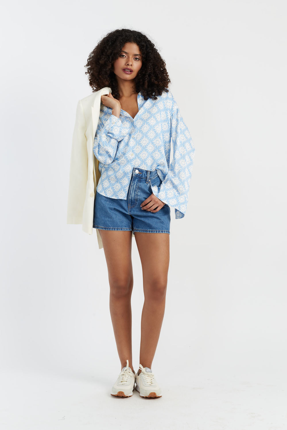 Sky Blue Laura Whitmore Paradise Shirt - Women's Floral Print Vacation Blouse for Beach, Summer Outfits & Tropical Getaways