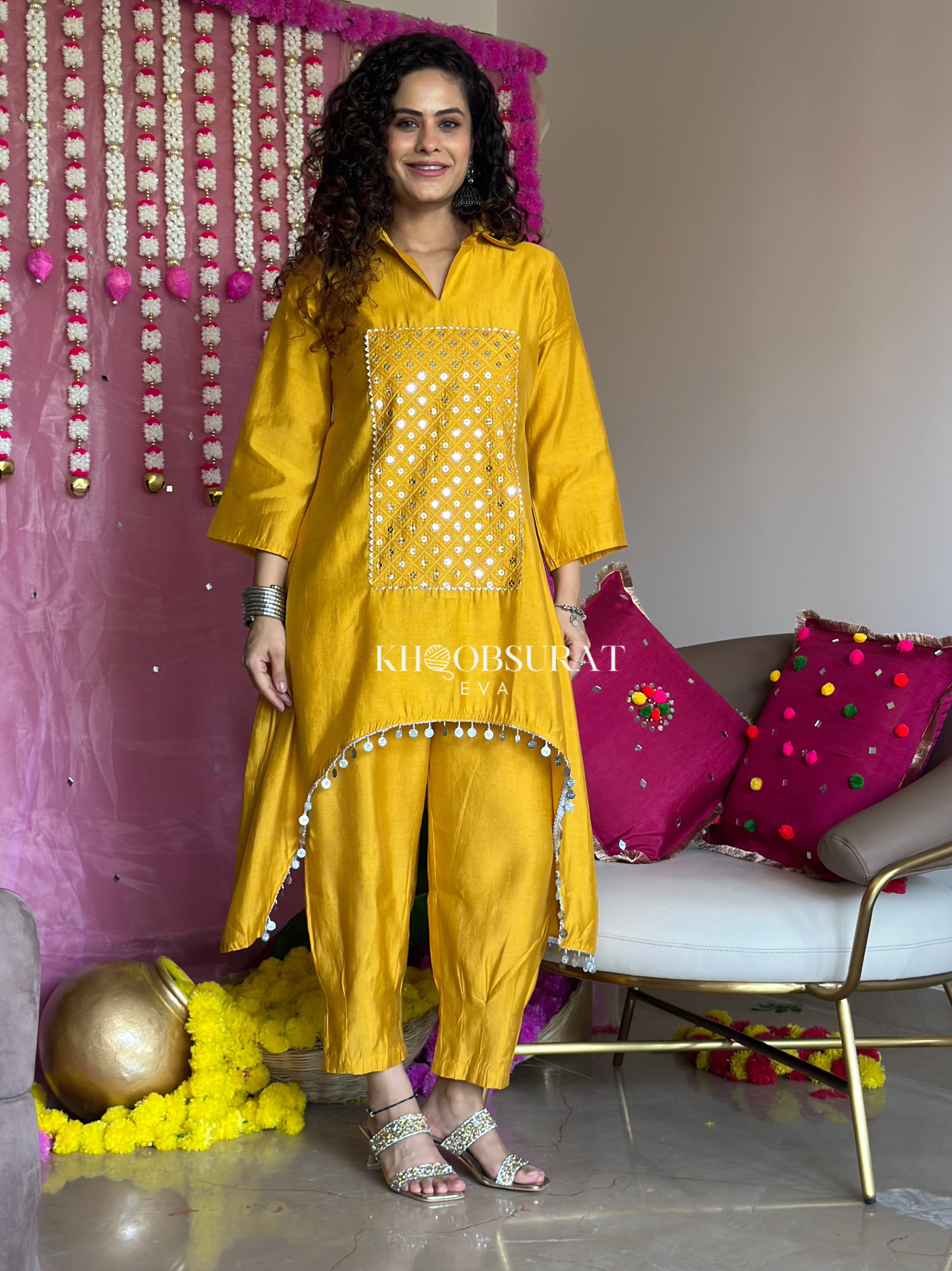 Marigold Yellow Embroidered Kurta Set for Women | Traditional Indian Ethnic Wear | Perfect for Festivals, Weddings & Casual Outings