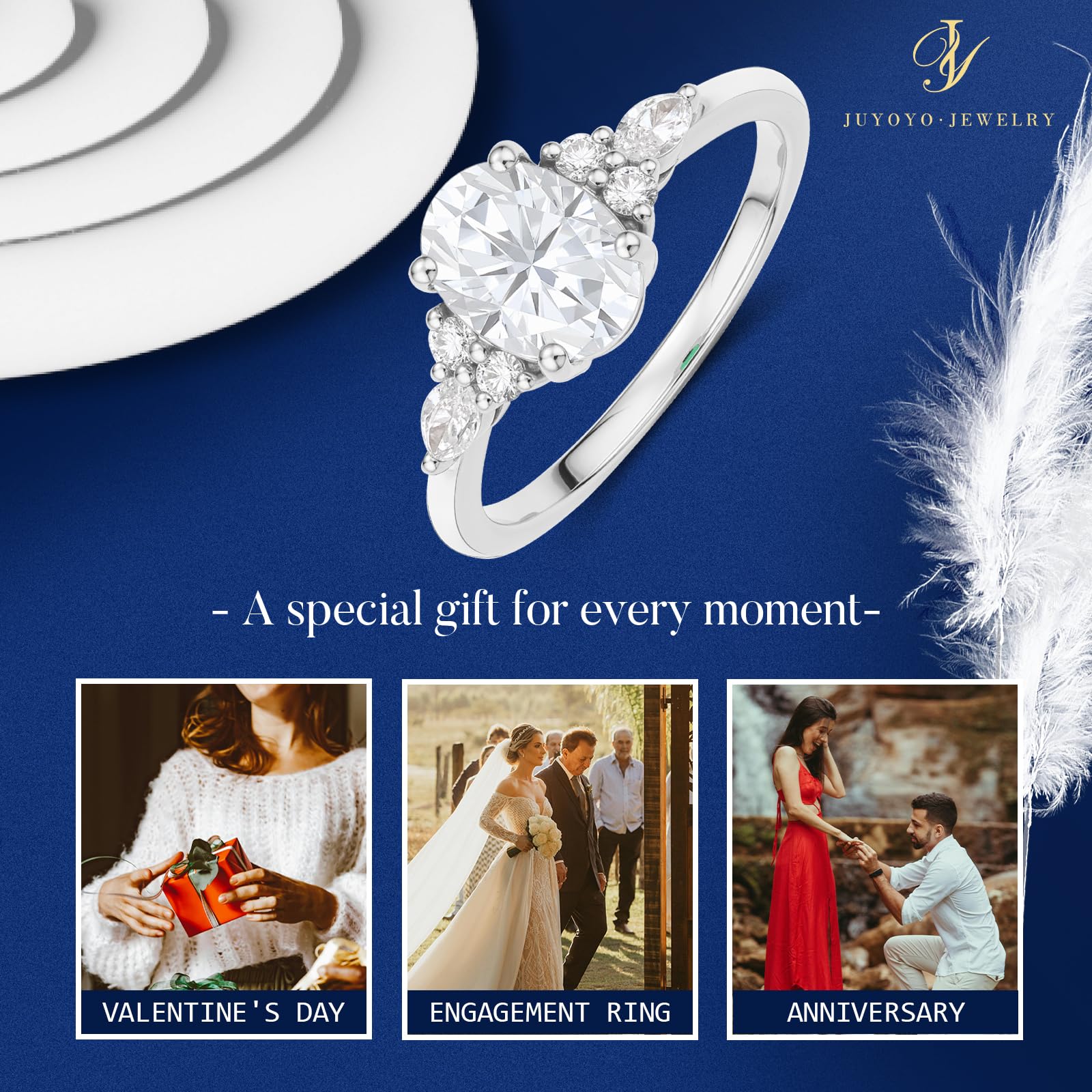 1.4 CT Oval Cut Moissanite Engagement Ring for Women - Sterling Silver Solitaire Wedding Band, Promise Ring, Size 3-10 - Perfect for Proposals, Anniversaries & Special Occasions