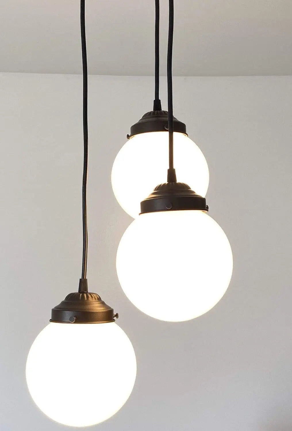 Vintage Milk Glass Chandelier Pendant Light Fixture Set of 3 - Perfect for Dining Room, Kitchen Island, or Bedroom Lighting
