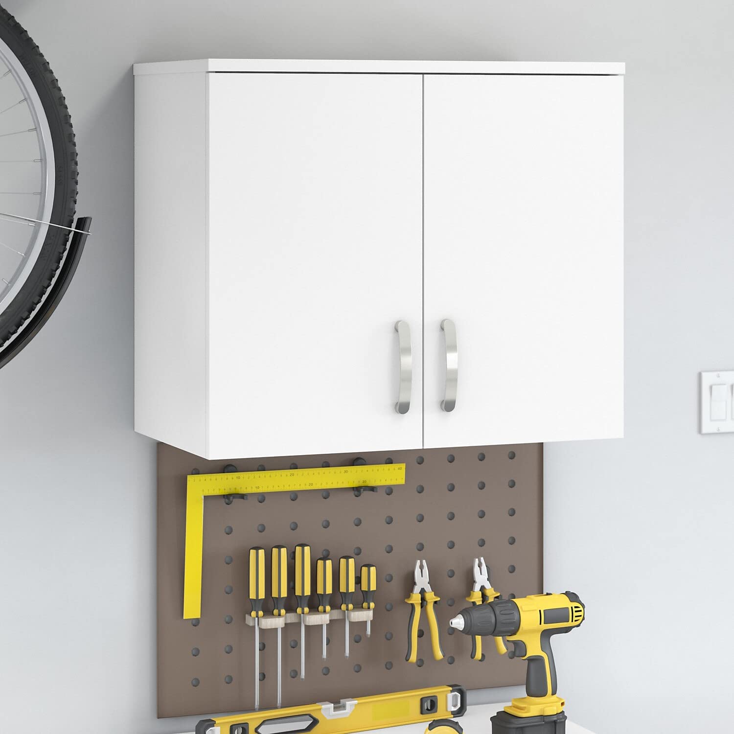 White Universal Garage Wall Cabinet with Doors & Shelves for Storage & Organization