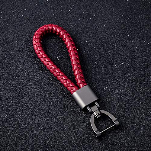 Handmade Woven Leather Car Keychain for Men - Detachable 360° Rotating Horseshoe Buckle Key Ring with Metal Hook (Red) - Perfect Gift for Drivers, Car Enthusiasts & Father's Day