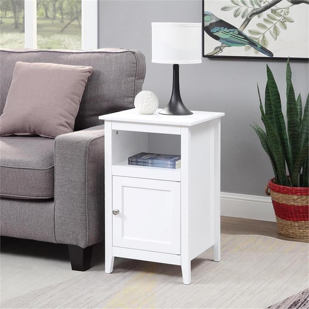 White Storage Cabinet End Table with Shelf - Set of 2 | Modern Side Table for Living Room, Bedroom & Office | Space-Saving Organizer for Books, Decor & Essentials