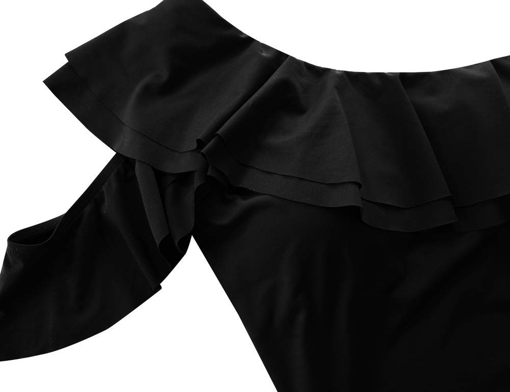 Hilor Women's One Shoulder Asymmetric One Piece Swimsuit with Ruffles - Sexy Bathing Suit for Beach, Pool Party & Summer Vacation