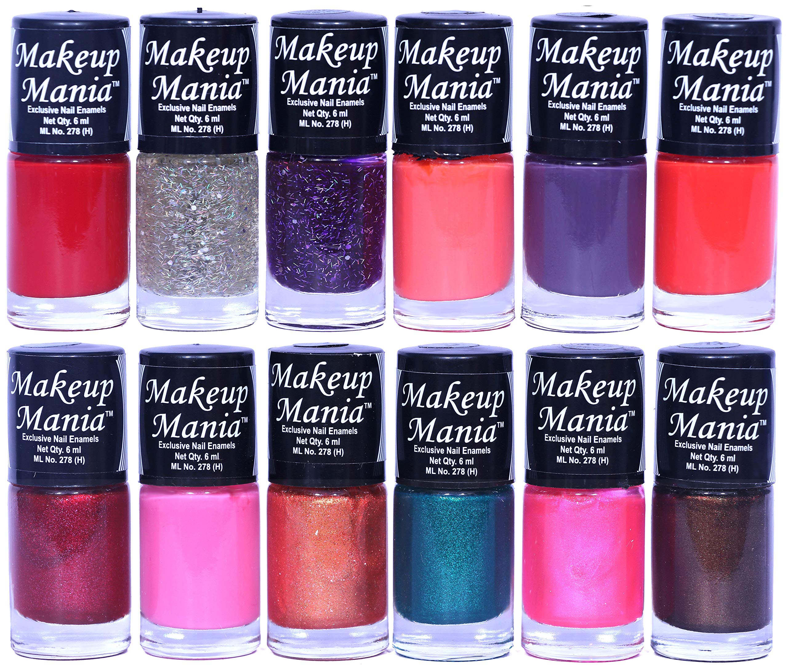 Makeup Mania 12-Piece Nail Polish Set - 6ml Each, Multicolor Combo No.109 - Perfect for Home Manicures, Nail Art & Gift Giving
