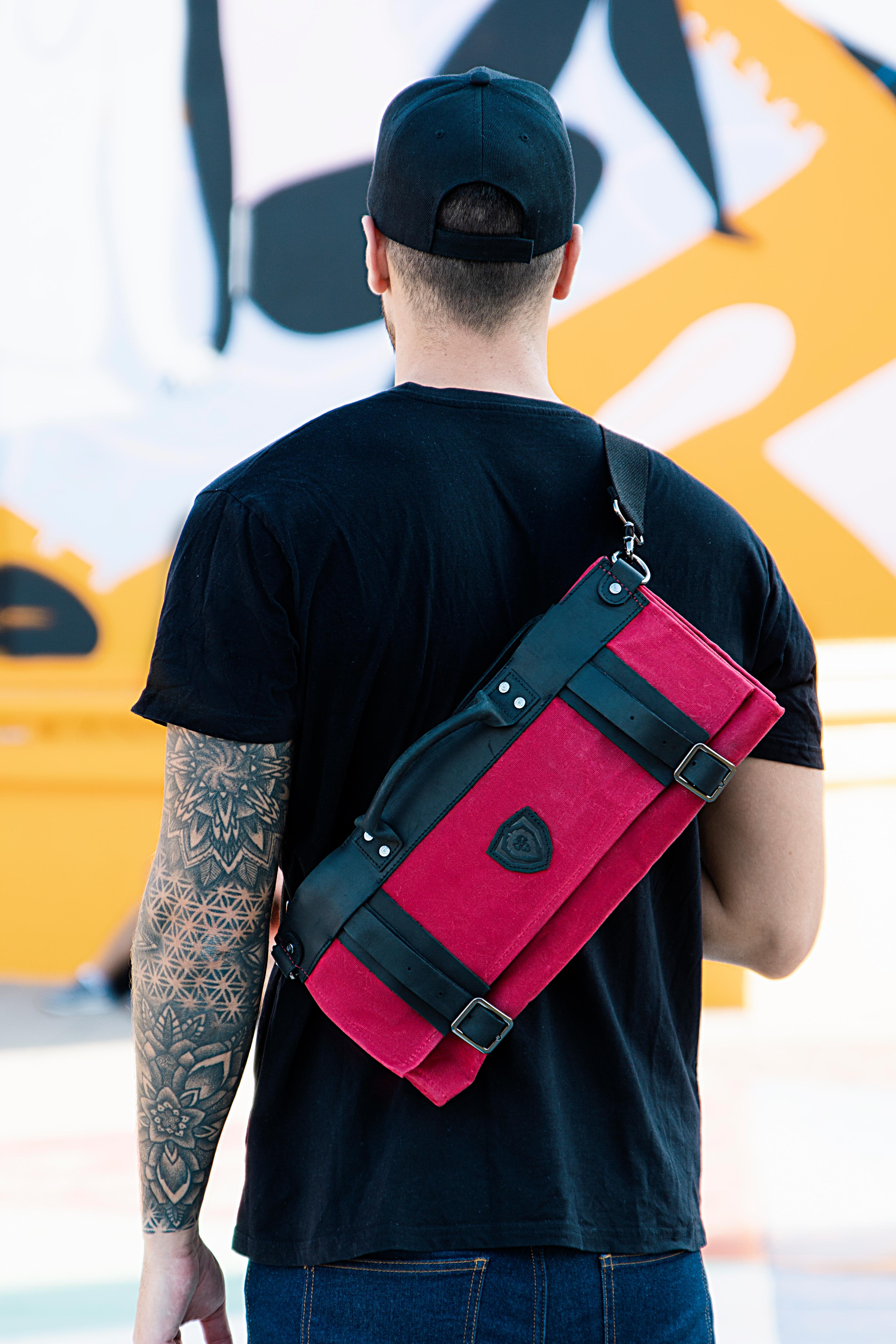 12oz Heavy Duty Canvas & Leather Knife Roll - Crimson Red | Dalstrong Professional Chef Knife Storage | Perfect for Chefs, Butchers & Culinary Students