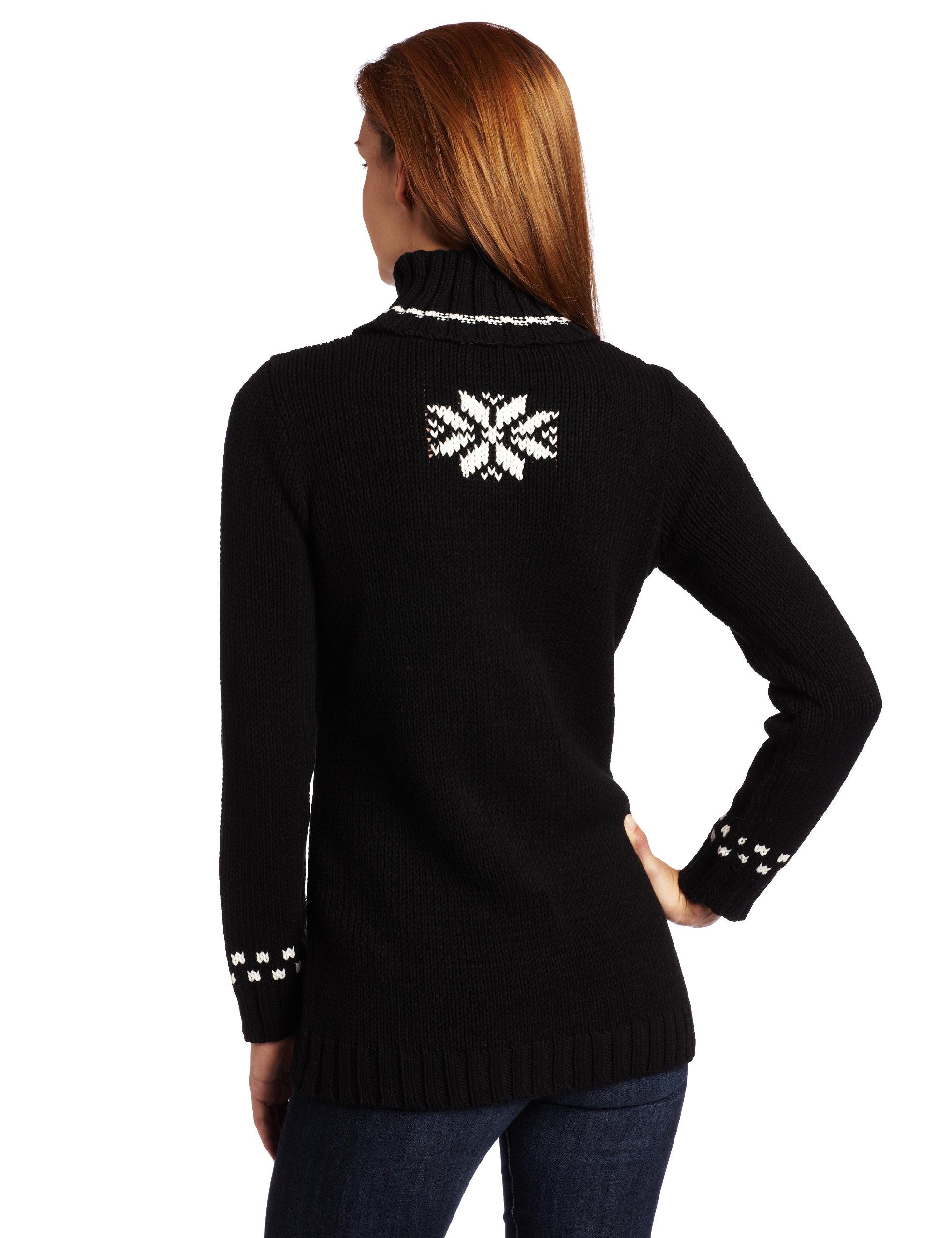 525 America Women's Snowflake Turtleneck Tunic Sweater - Cozy Winter Knit Pullover for Casual Wear & Holiday Outfits