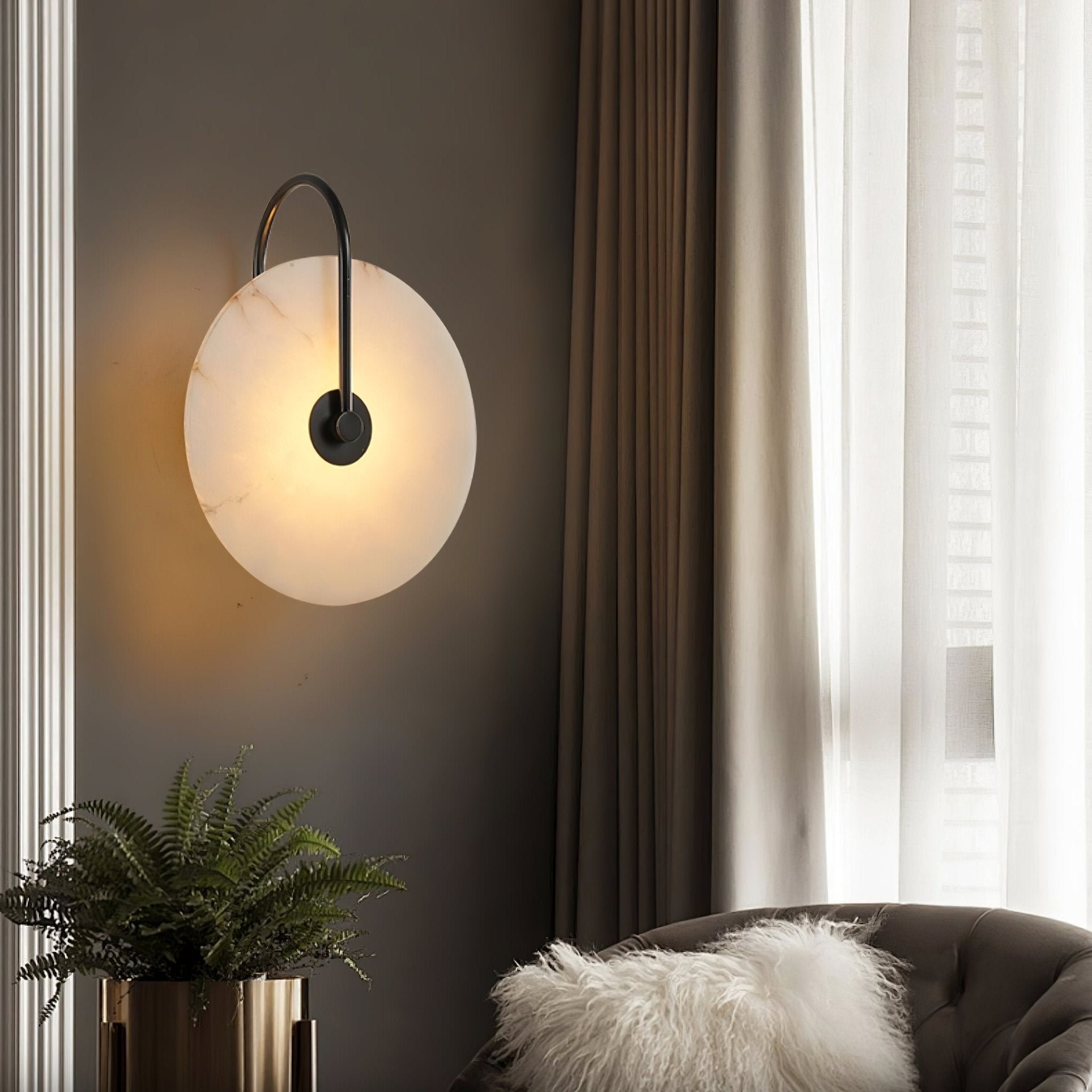 Alabaster LED Plug-In Wall Sconce Light - Modern Plug In Wall Lamp for Bedroom, Living Room, Hallway & Office Decor