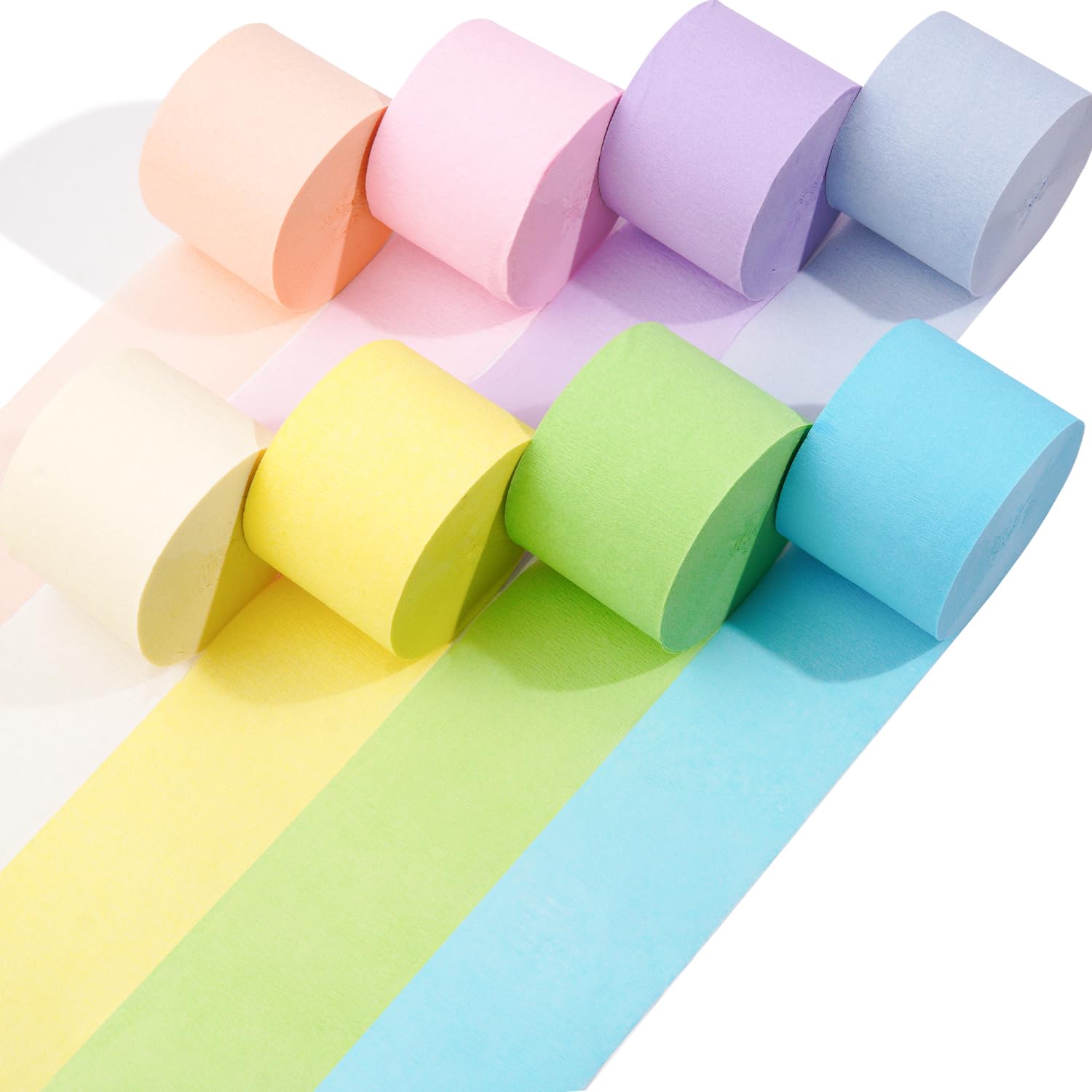 8 Pastel Streamers - 656ft Pack of Pastel Birthday Party Decorations, Rainbow Party Supplies, Wedding Backdrop Decor (1.8