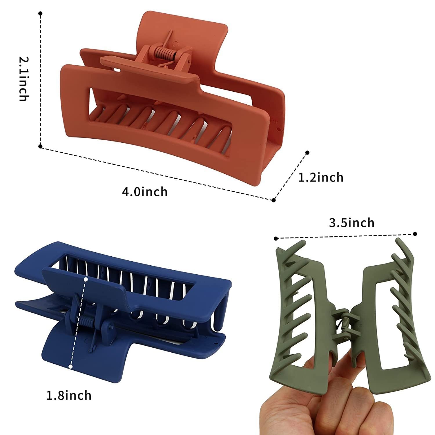 Minta Rectangle Claw Hair Clips 6 Pack - Matte Hair Claws Jaw Clips for Women, Hair Styling Accessories for Ponytail, Bun & Updo Hairstyles - Perfect for Work, Party & Everyday Use