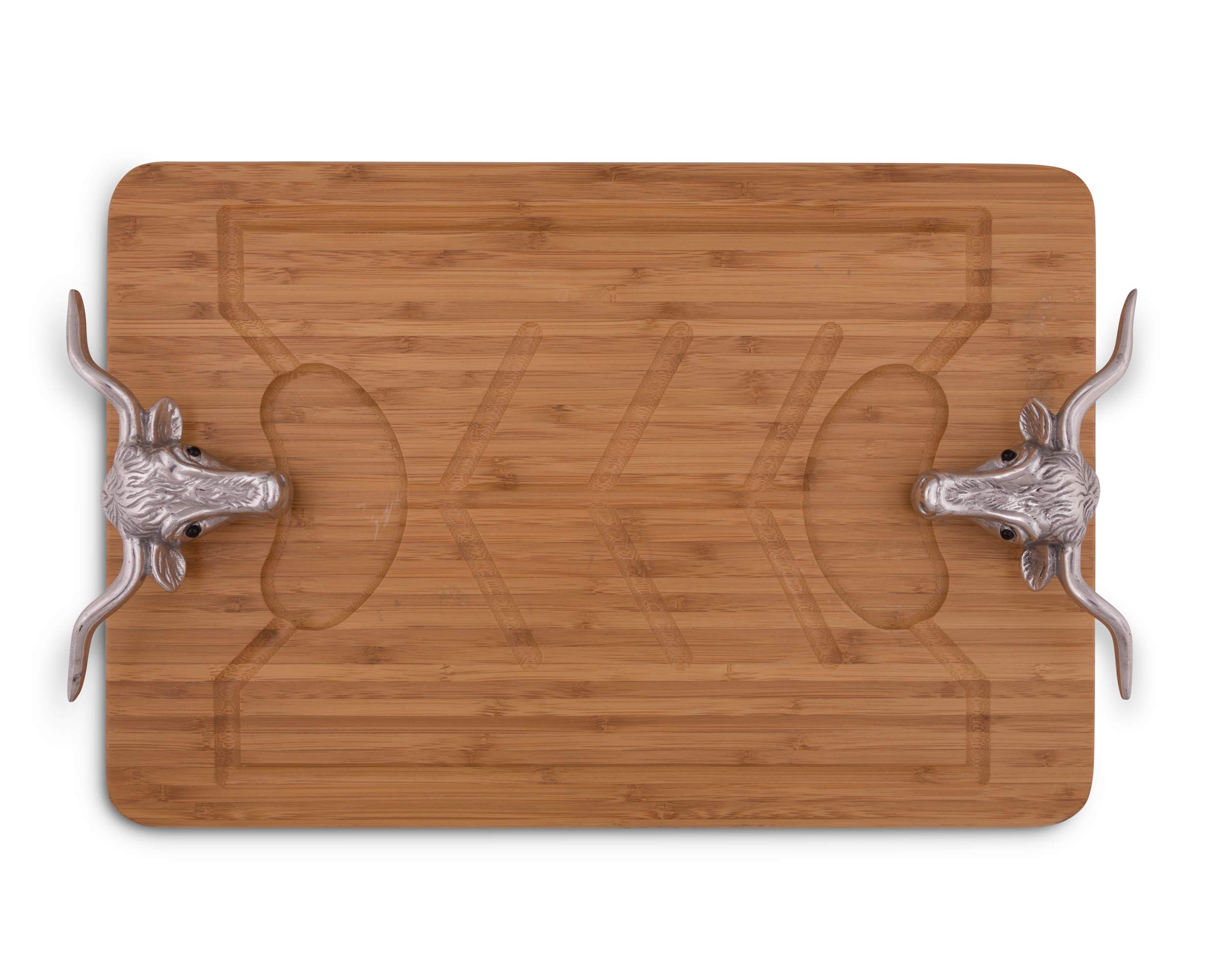 Arthur Court Designs 20x13 Inch Aluminum Longhorn Handle Bamboo Wood Carving Board - Premium Cheese & Charcuterie Serving Tray for Meats, Appetizers & Entertaining | Perfect for Parties, BBQs & Gourmet Food Presentation