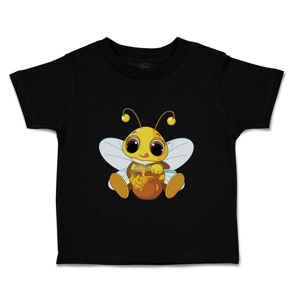 Cute Bee with Honey Pot Toddler T-Shirt - 100% Cotton Animal Cartoon Tee for Boys & Girls - Perfect for Playdates, Birthday Parties & Everyday Wear