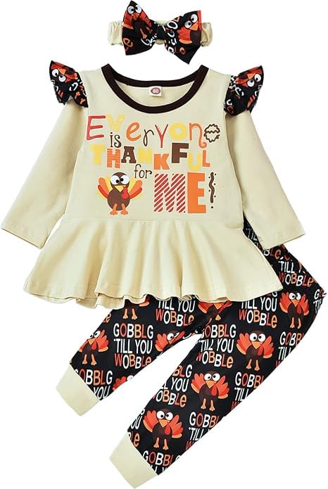 Thanksgiving Outfits for Baby Girls - Turkey Ruffle Top & Pants Set for Holiday Photos