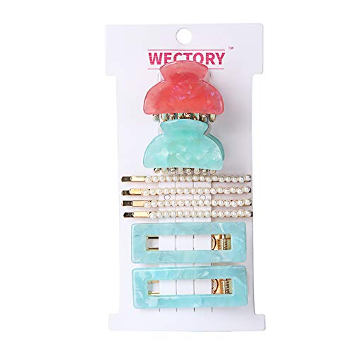 WECTORY Hair Clips & Bobby Pins Set - 8Pcs Mixed Designs Acrylic Resin Hair Barrettes for Women & Girls - Perfect for Holiday, Wedding, Party & Daily Use