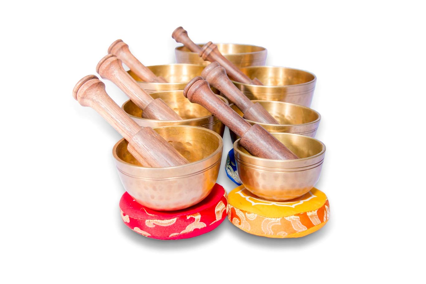Authentic Tibetan Singing Bowl Set of 7 - Handcrafted in Nepal with 7 Sacred Metals for Yoga, Meditation, Chakra Healing & Stress Relief | Includes Silk Cushions & Striking Sticks | Perfect for Mindfulness Practice, Sound Therapy & Home Decor (MA-04)