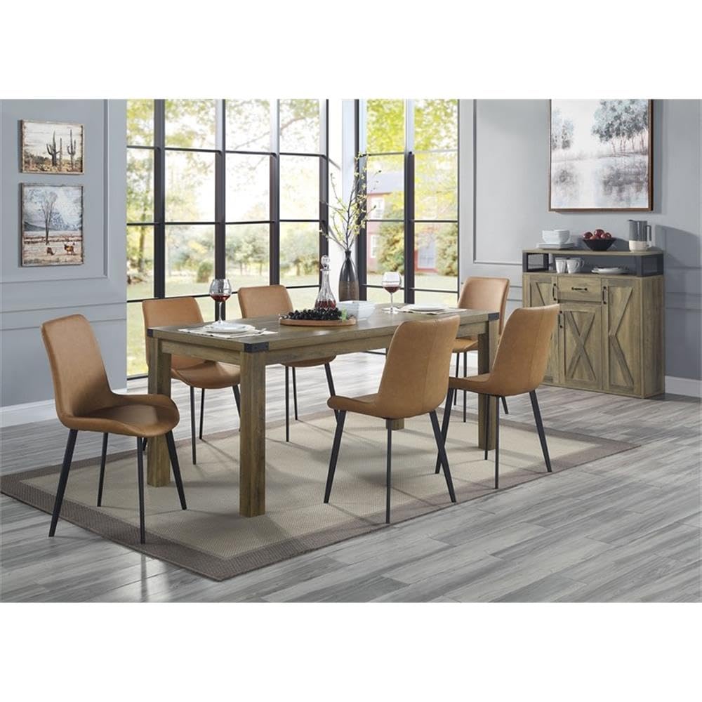 Acme Abiram Rustic Oak Wooden Rectangular Dining Table - Perfect for Farmhouse Kitchens, Dining Rooms & Outdoor Entertaining