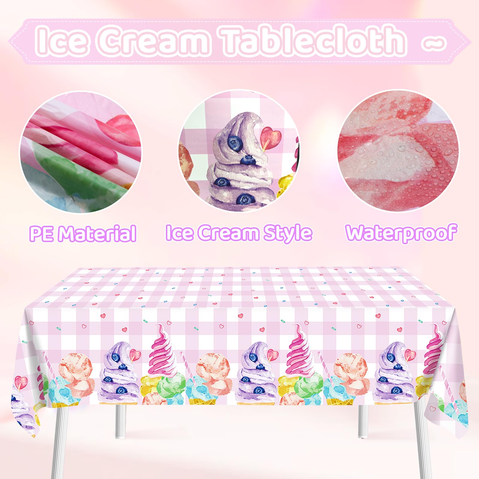 Pastel Ice Cream Party Decorations Kit - Balloon Garland Arch, Backdrop, Tablecloth & Candy Strip Balloons for Girls Birthday - Sweet Ice Cream Theme Party Supplies for Baby Shower, Bridal Shower & Kids Celebration