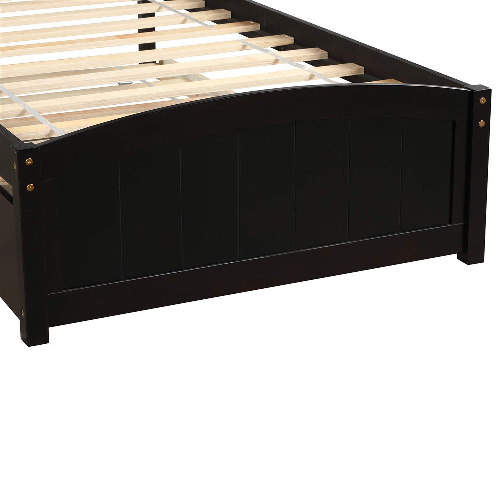 Solid Wood Twin Platform Bed with Headboard & Trundle - Finsbury Espresso for Small Spaces