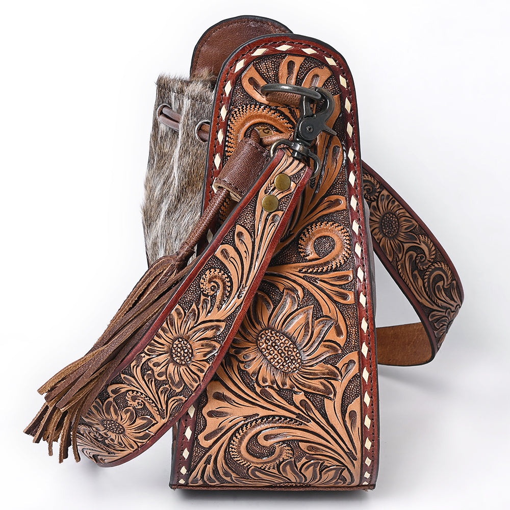 ADBG1144 American Darling Hobo Hand Tooled Hair On Genuine Leather Women's Western Handbag Purse - Perfect for Cowgirl Fashion, Rodeo Events & Western Style Outfits
