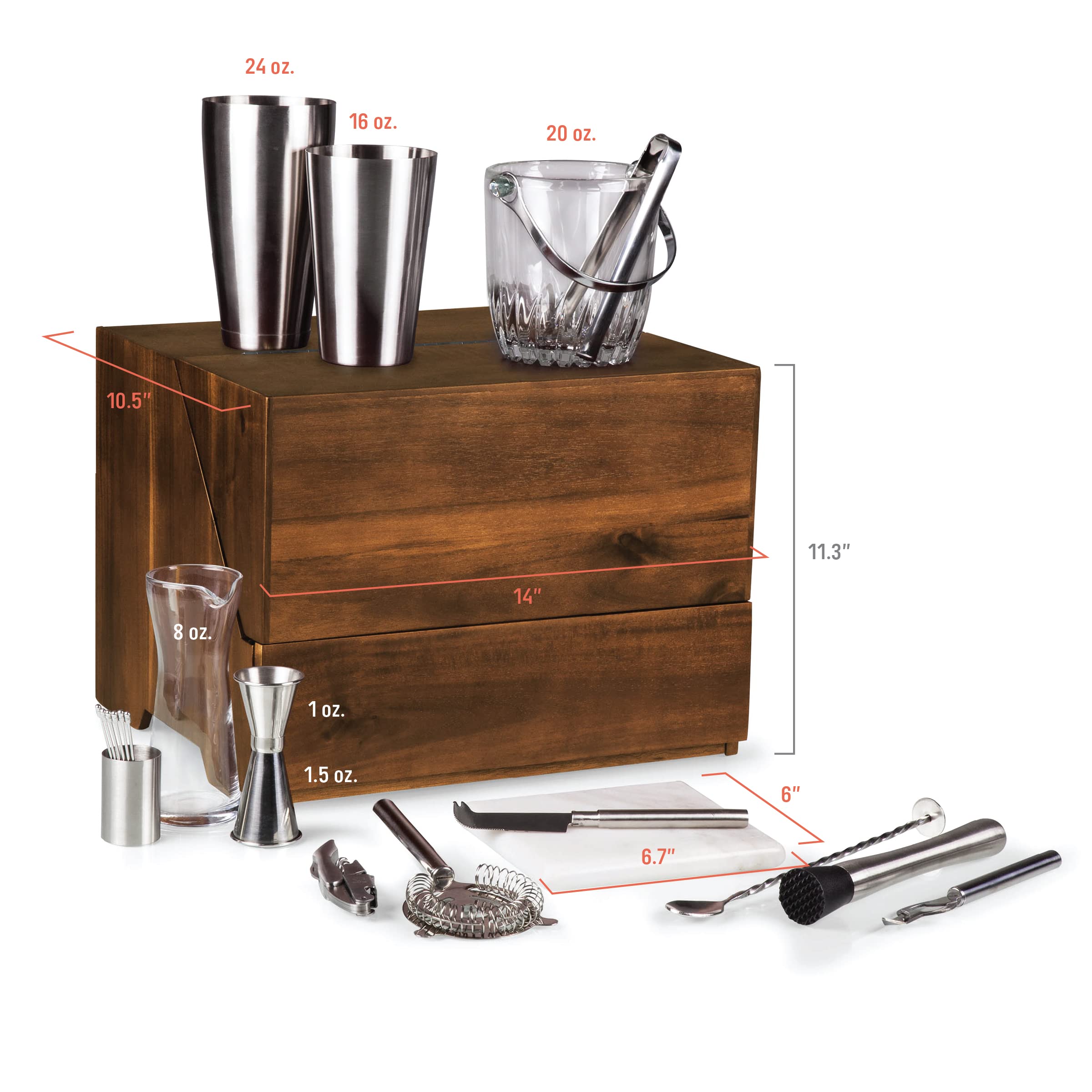 PICNIC TIME NFL Madison Acacia Wood Tabletop Bar Tool Set - 12-Piece Bartender Kit with Stand & Bar Accessories - Perfect for Home Bars, Game Day Parties & Outdoor Entertaining