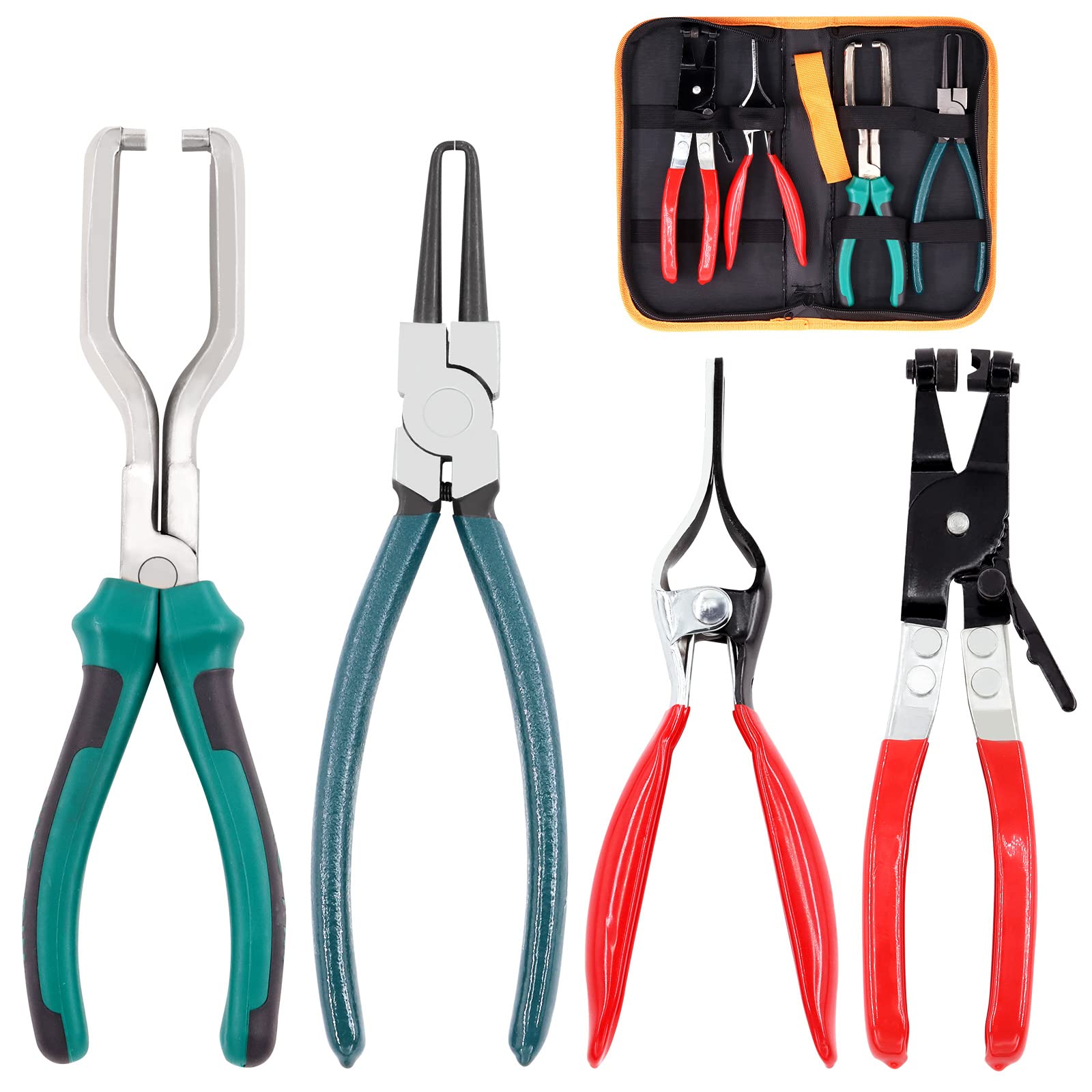 Glarks 4-Piece Fuel Line Pliers Kit - Includes 9-Inch Fuel Filter Calipers, Hose Pipe Clamp Clip, Hose Remover Pliers & Flat Band Hose Clamp Pliers for Auto Repair & Maintenance - Perfect for Mechanics, DIY Car Enthusiasts & Automotive Professionals
