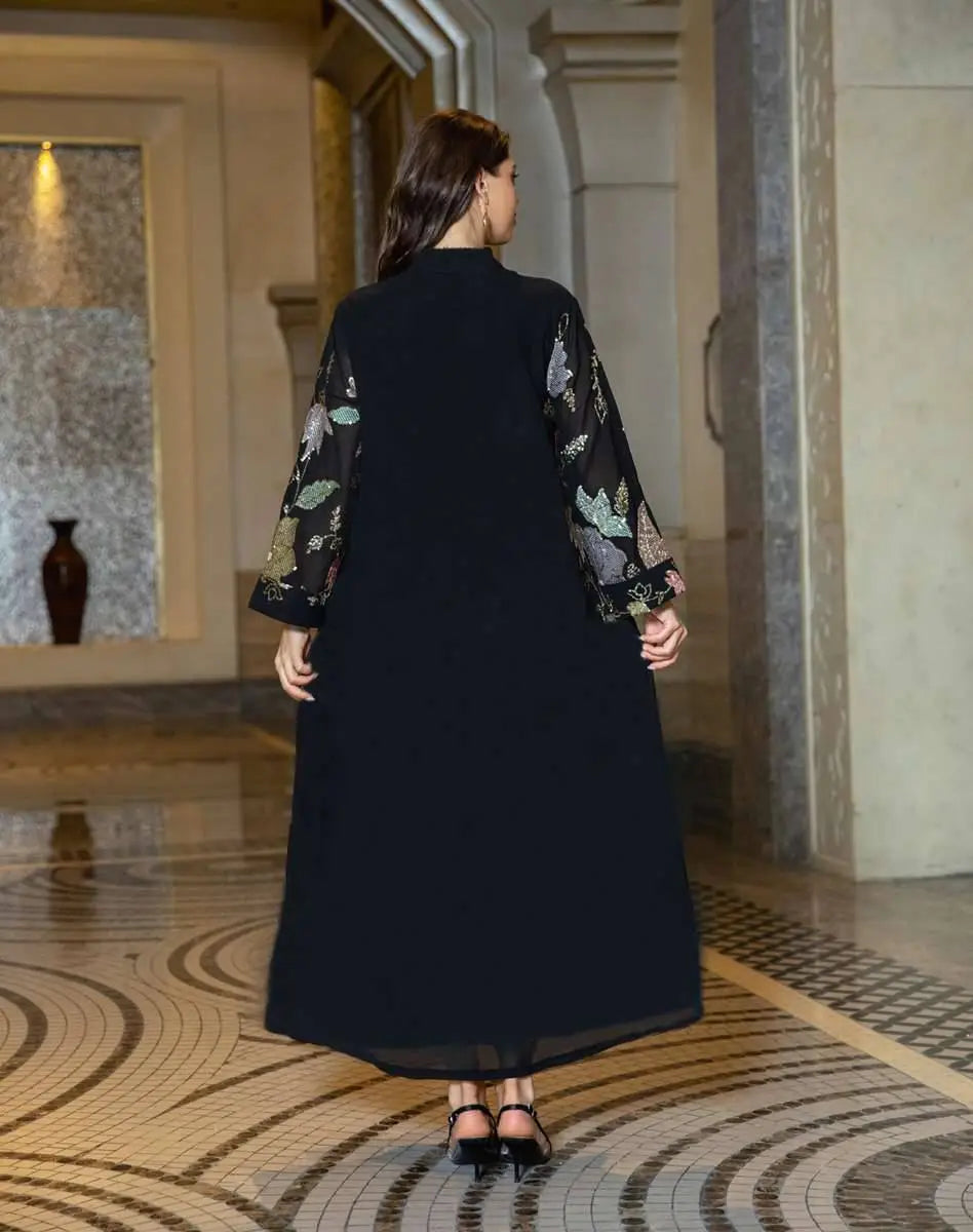 Elegant Eid Dress for Women - Embroidered Sequin Chiffon Kaftan Caftan Outfit | Perfect for Eid Celebrations, Weddings & Special Occasions
