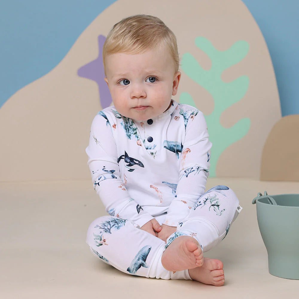 Organic Baby Growsuit - Snuggle Hunny Soft Cotton One-Piece Outfit for Newborns & Infants (Ocean Blue) - Perfect for Playtime, Naptime & Photo Shoots