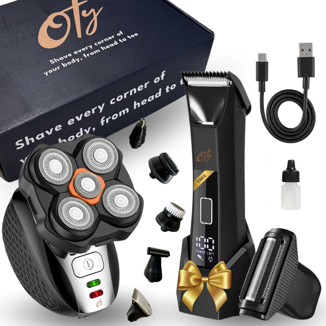 Premium Electric Head Shaver for Men - 6-in-1 Multifunctional Body Groomer with Manscaping Ball Trimmer, Waterproof & Easy Clean Design - Perfect for Head Shaving, Beard Trimming & Full Body Grooming at Home or Travel