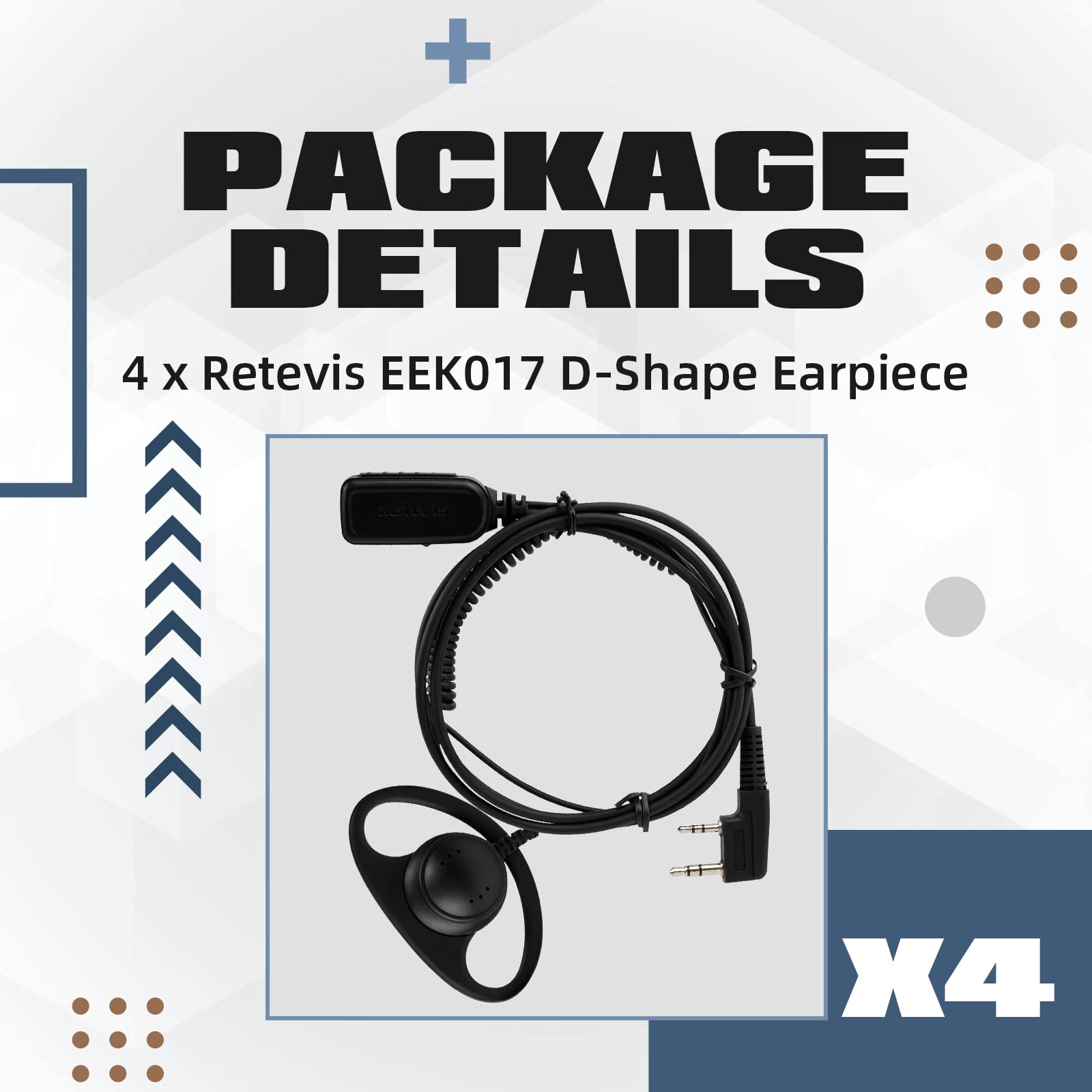 Retevis VOX Walkie Talkie Headset with Microphone - 4 Pack Hands-Free Two-Way Radio Earpiece with Soft Ear Hook, Compatible with RT619 RT622 RT24 RT27 RT668 RT28 - Ideal for Security, Construction, Warehouse & Outdoor Activities