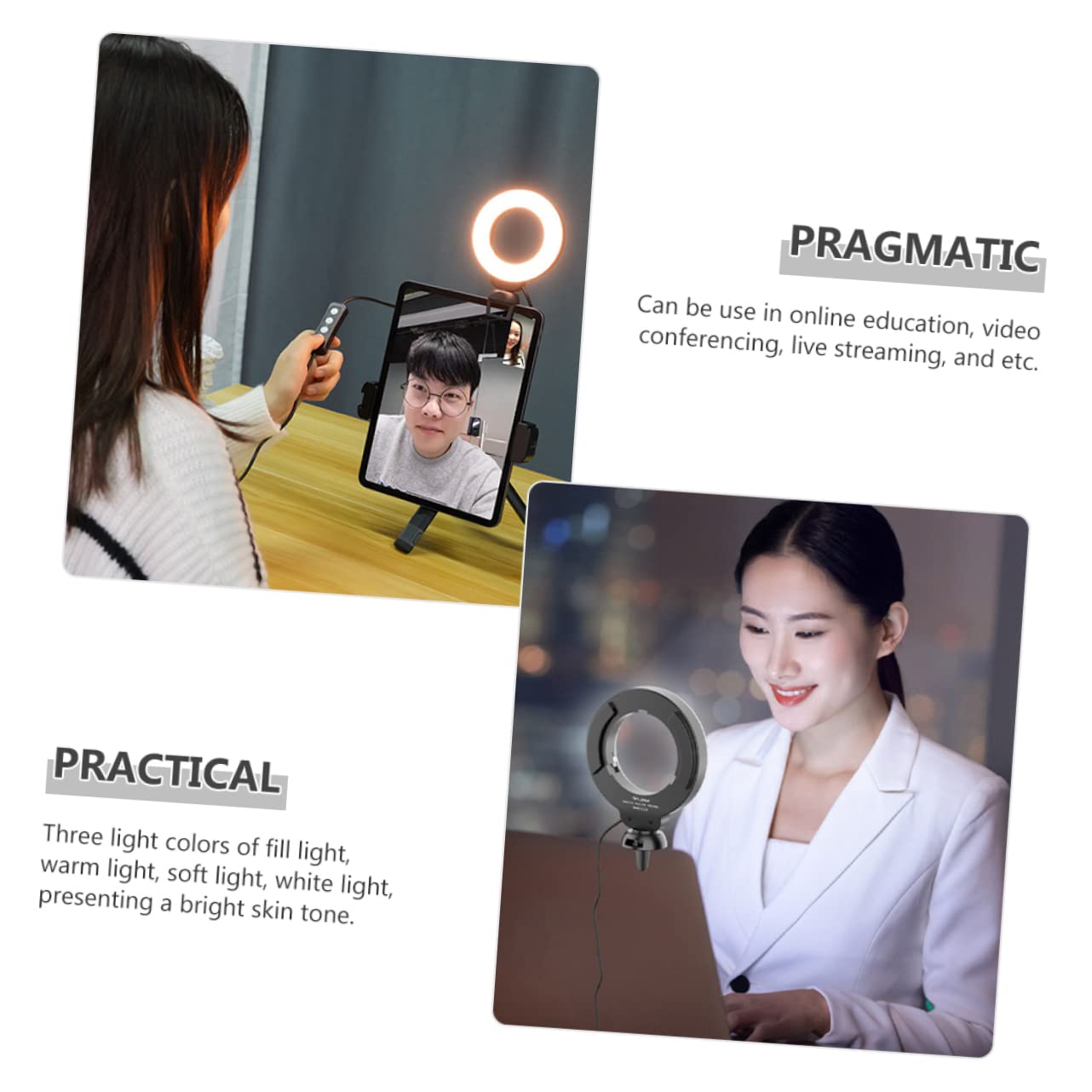 Hemobllo Laptop Mini Ring Light with Live Fill Light for Video Conferencing, Selfie, and Camera Lighting Kit – Perfect for Laptops, Computers, and Online Meetings