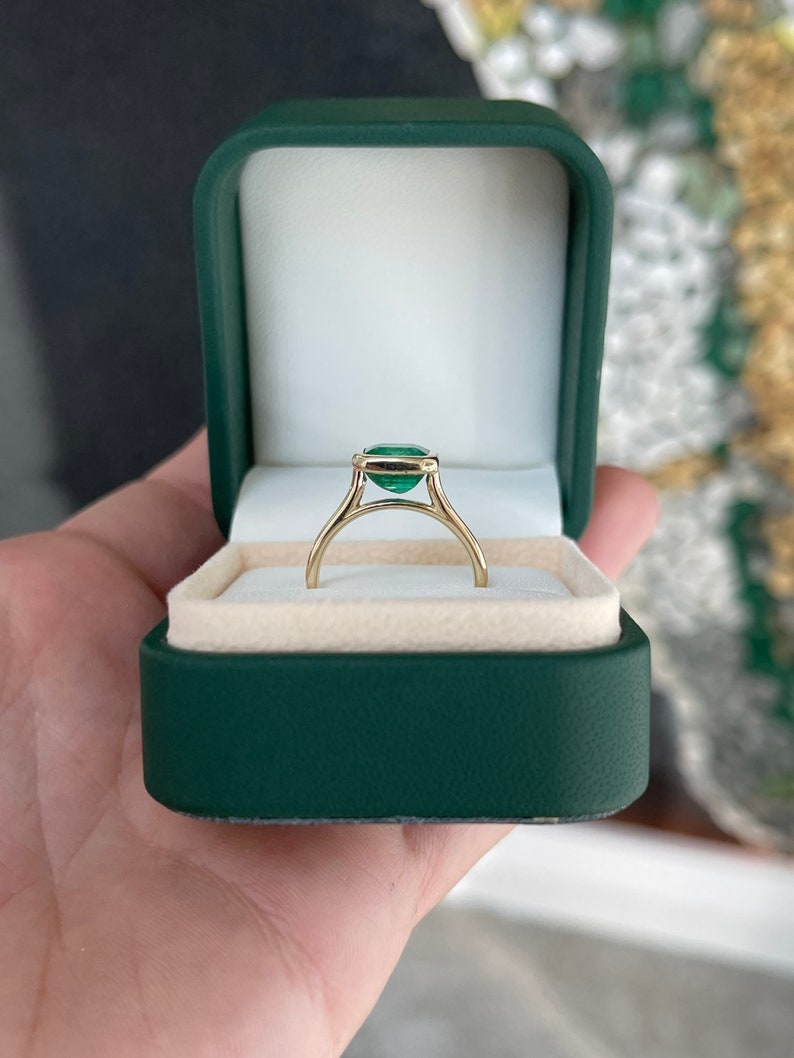 2.20ct 14K Gold Natural East-West Emerald Cut Solitaire Bezel Ring for Women - Elegant Engagement, Wedding, Anniversary Jewelry Gift