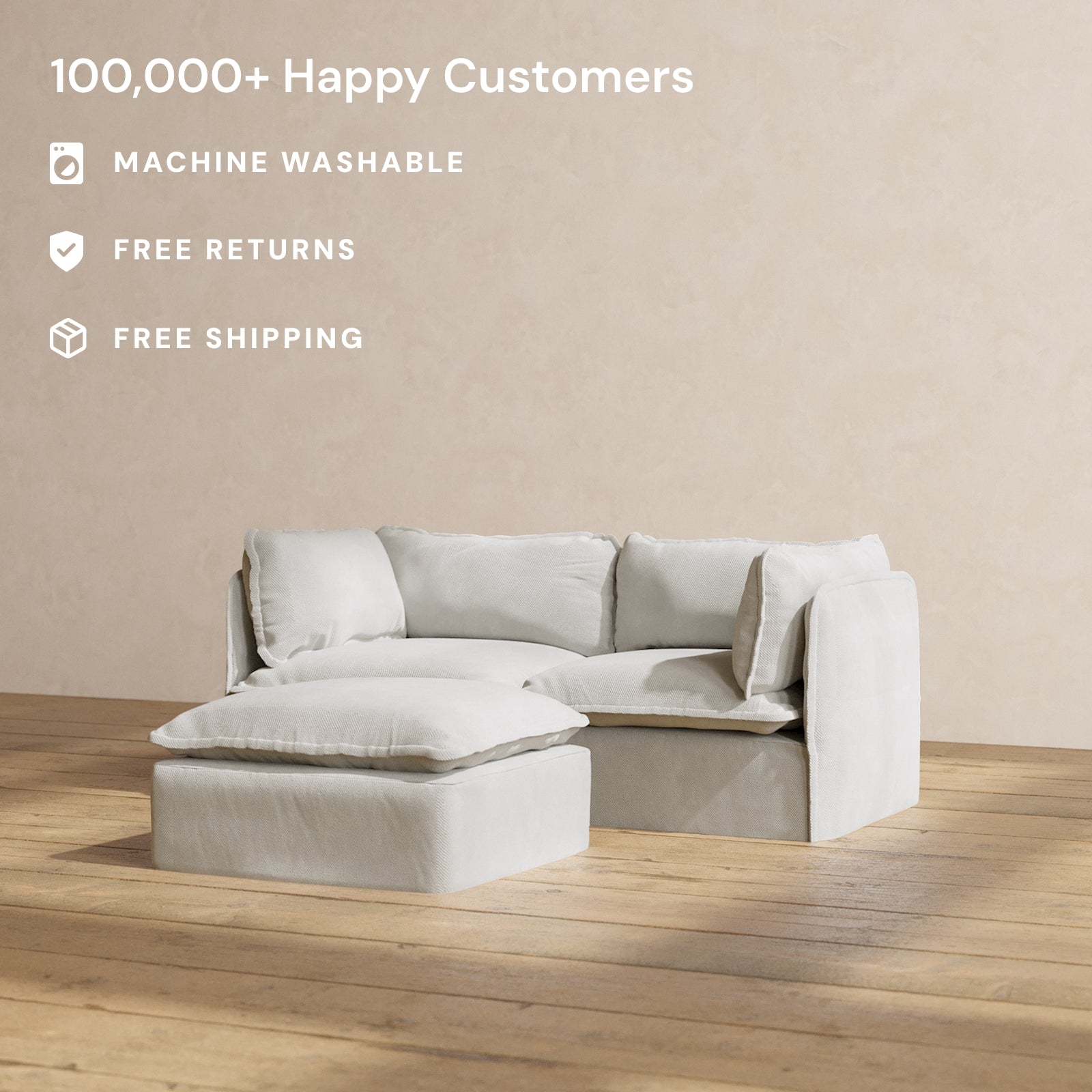 Modular Performance 2 Seater Sofa with Ottoman in Cloud Color | Modern Living Room Furniture for Relaxing & Entertaining